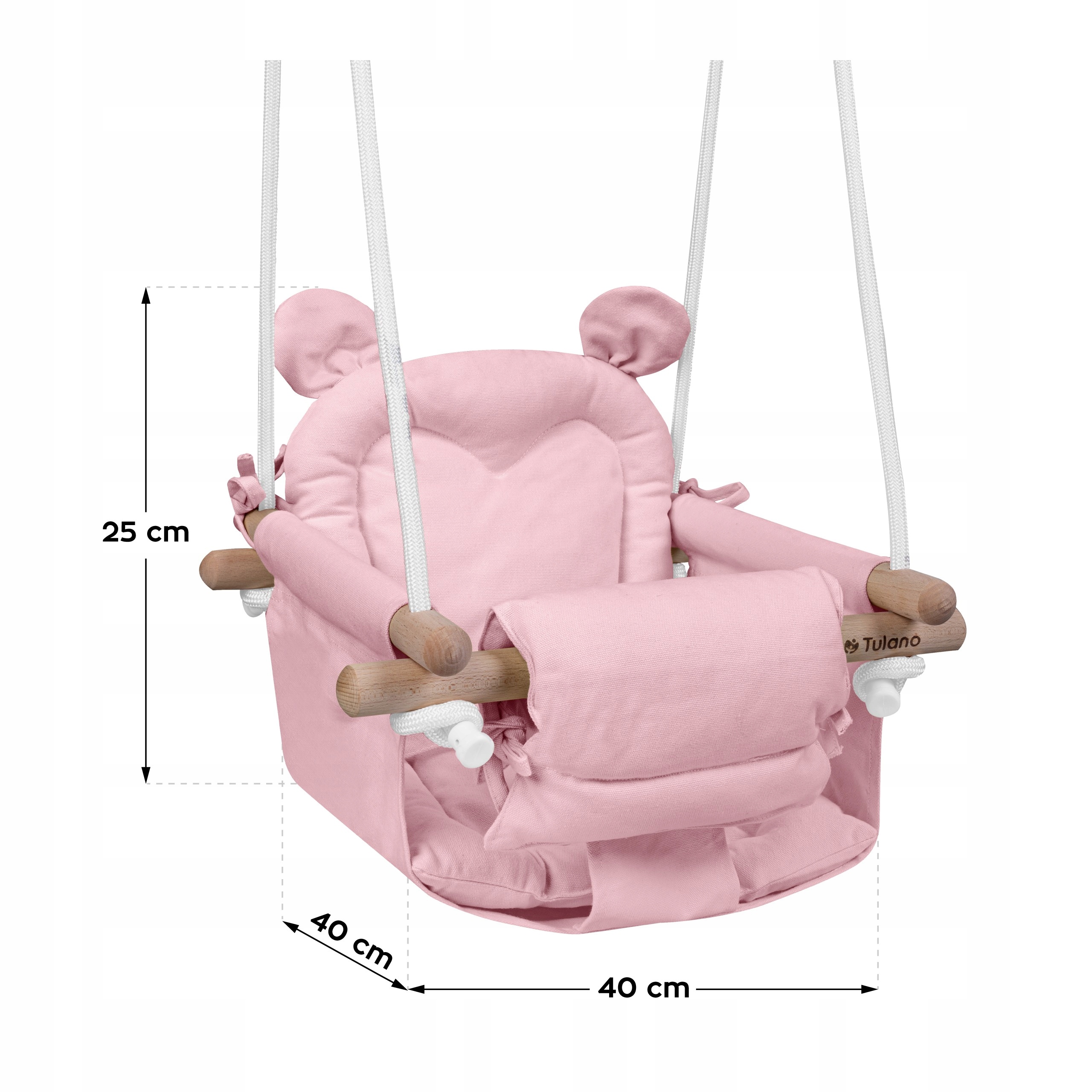 TULANO medinės sūpynės vaikams namams ir sodui BEAR HOP 30 Pink 6m+