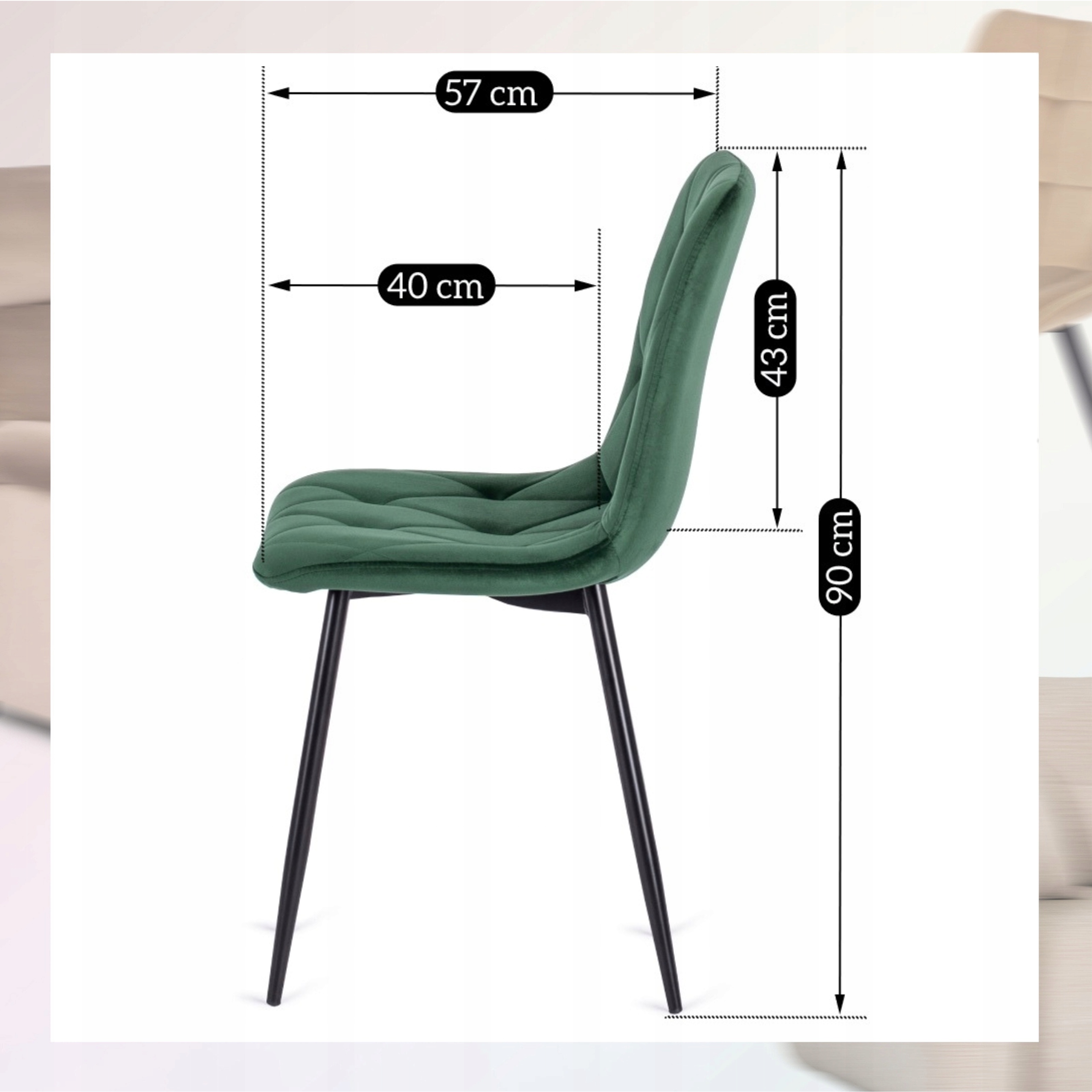 Minkšta veliūrinė virtuvės kėdė valgomojo svetainei Loft Green ROBIN