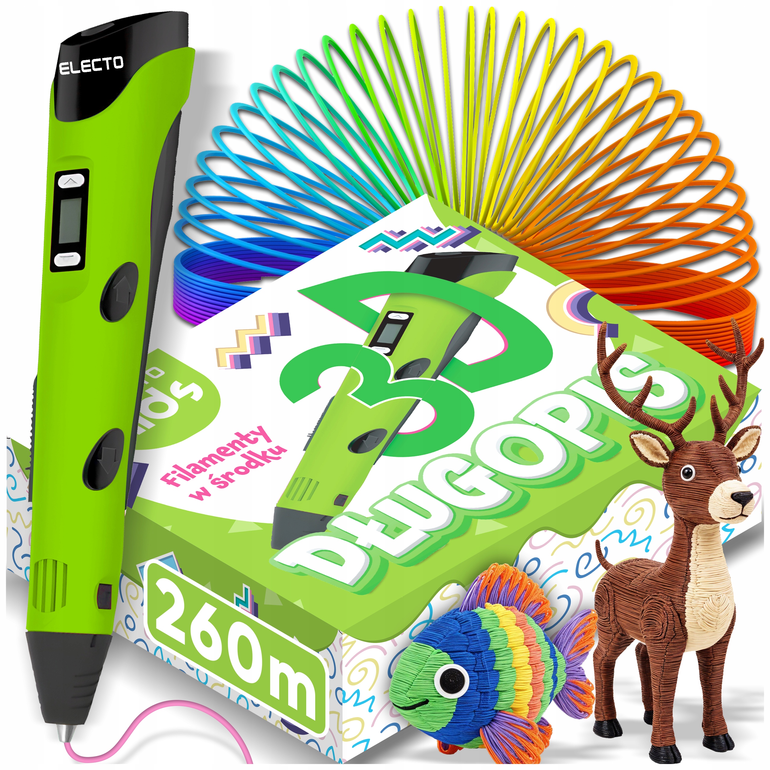3D RAŠIKLIŲ RINKINYS VAIKAMS 3D SPAUSDINTUVAS + KASETĖS 260 METRU + ŠABLONAI