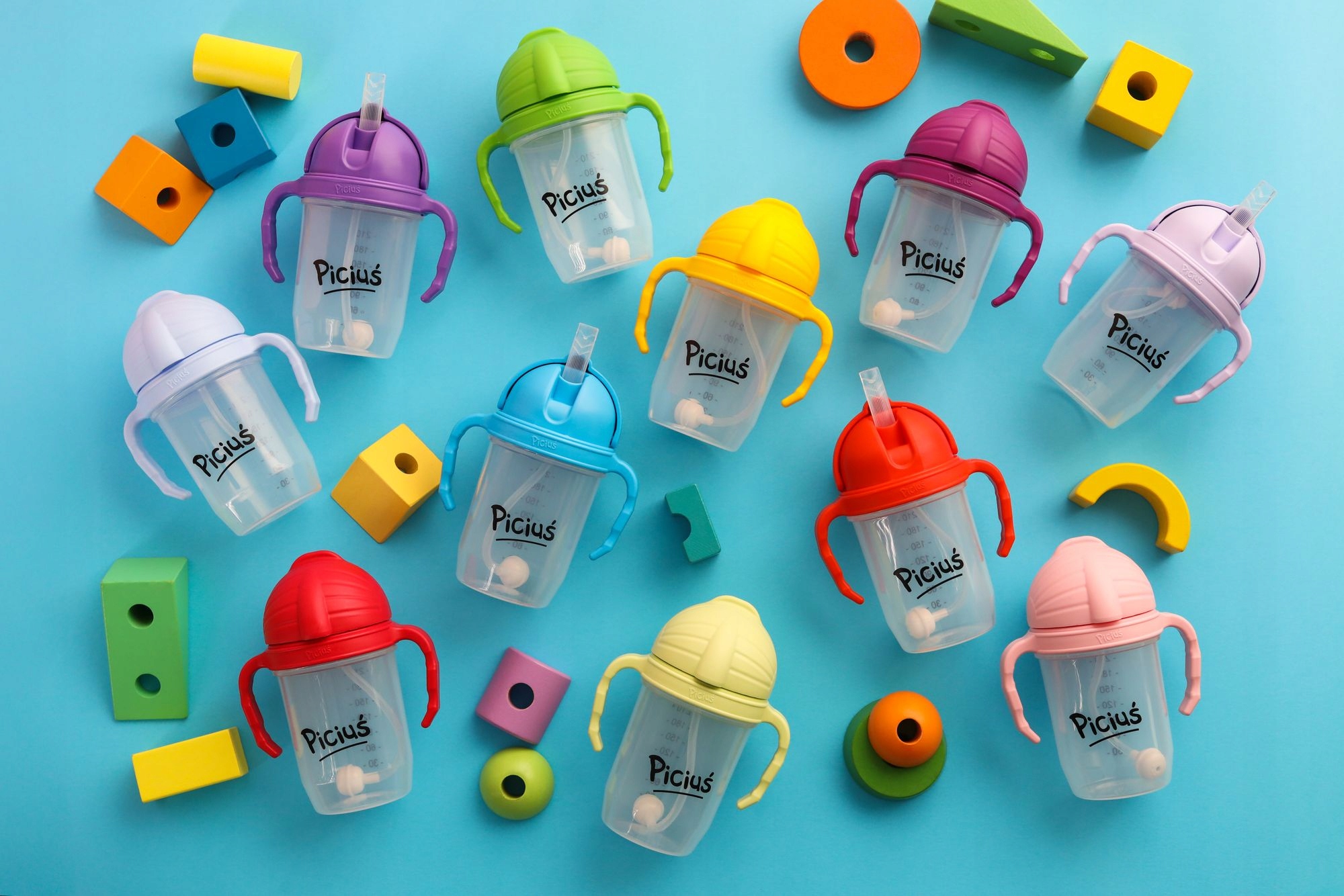 Piciuś Sippy buteliukas vaikams su pasvertu šiaudeliu 240 ml 6m+ BLUE
