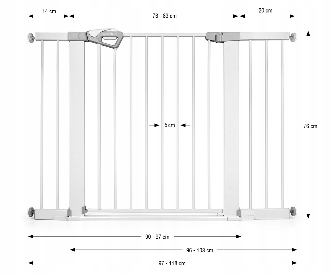 Milly Mally apsauginė barjerka schodams 76-118 cm