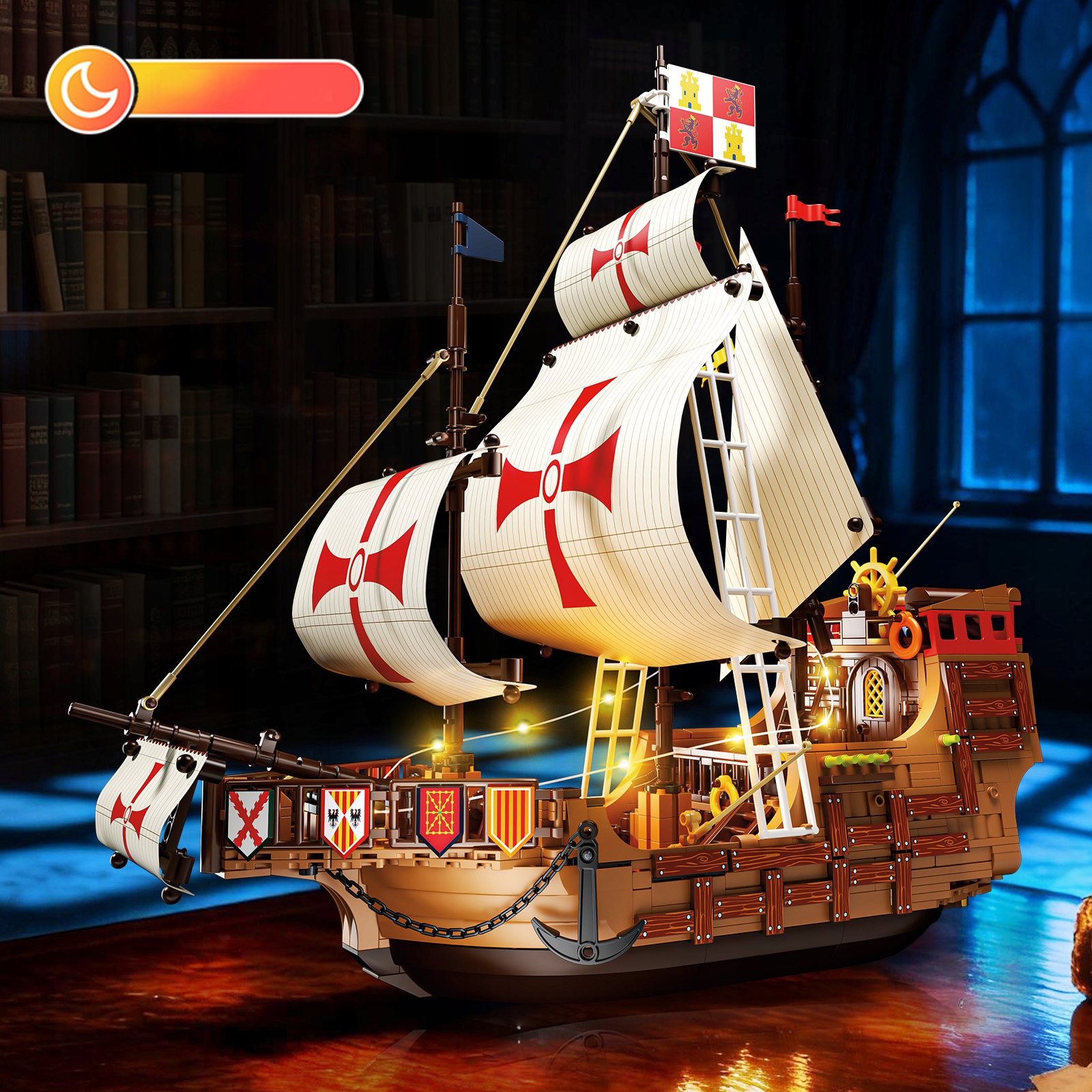 BLOKŲ PIRATŲ LAIVAS SANTA MARIA PILIS NAMAS KELIAS 2in1 DOVANA 1253vnt.