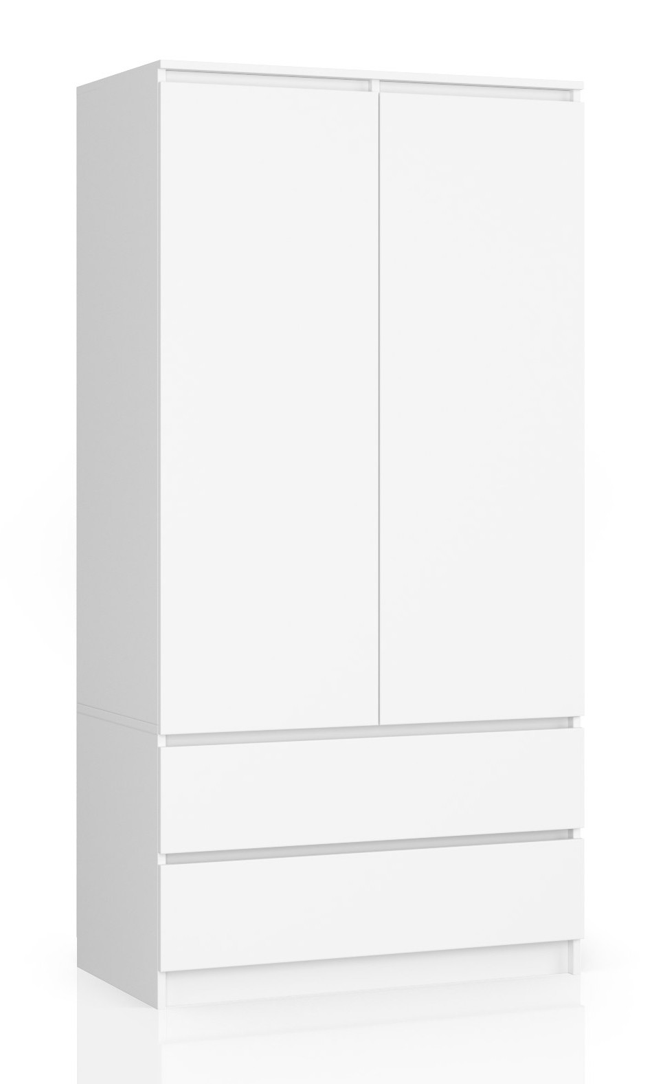 Dviejų durų spinta 90 cm miegamasis 2 durys 2 stalčiai 4 erdvios lentynos Balta