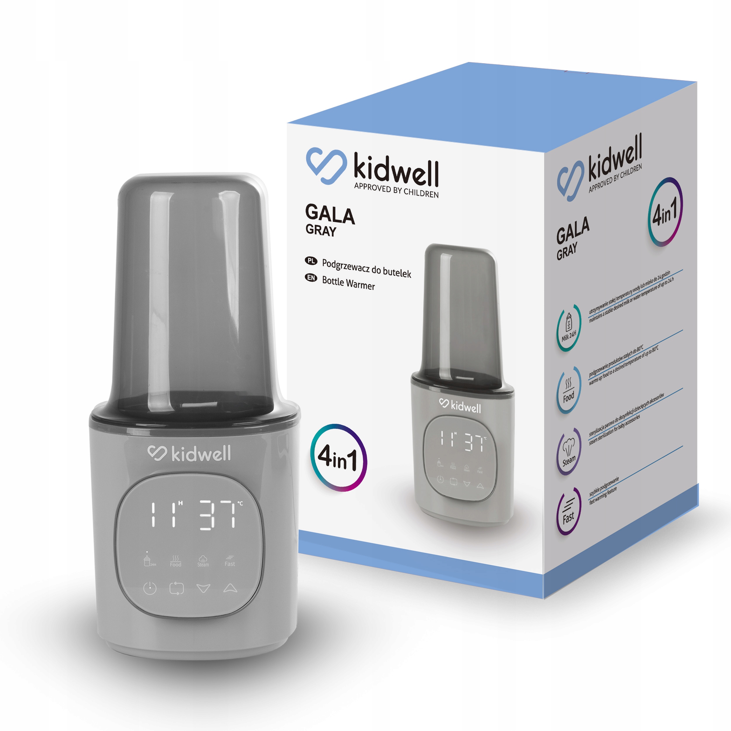GALA butelių šildytuvas Grey Kidwell 4-in-1 sterilizatorius