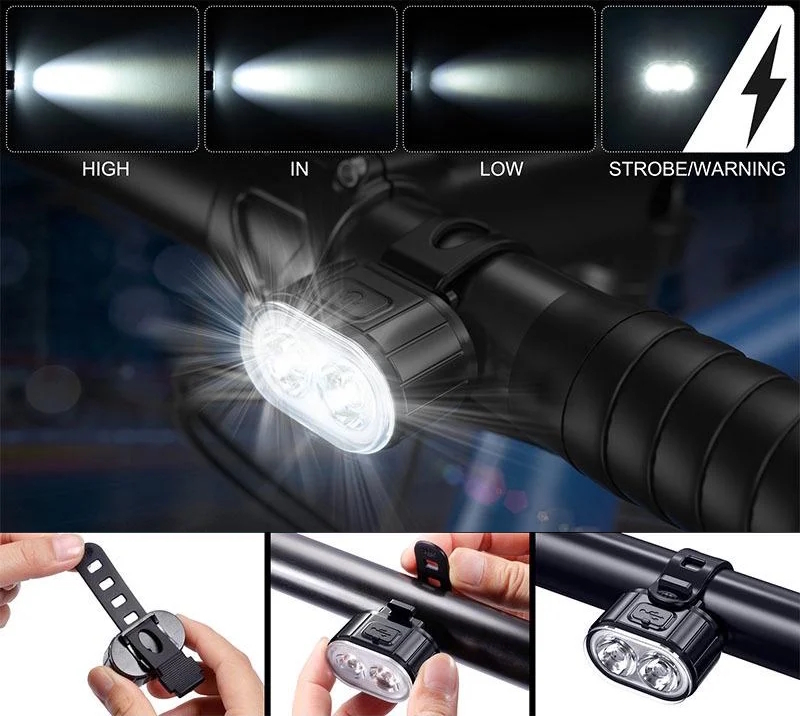 Dviračio apšvietimas PRIEKINIS IR GALIS DVIRAČIO LEMPŲ RINKINYS 800 lm USB