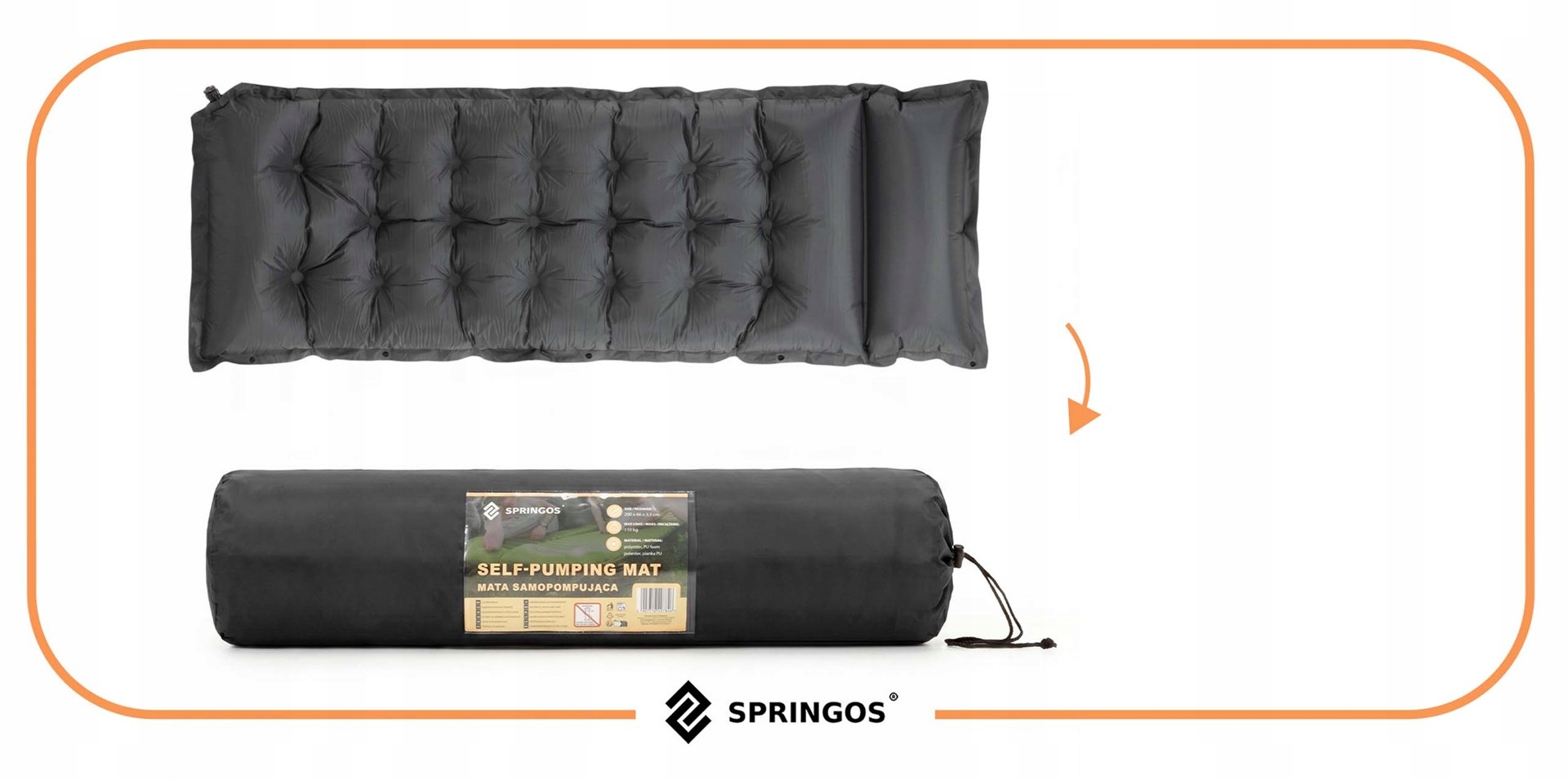 Savaime prisipučiantis KELIONINIS KILIMAS SU PAGALVE 193 cm ATRAMAS, STORASIS ČIUŽINIS