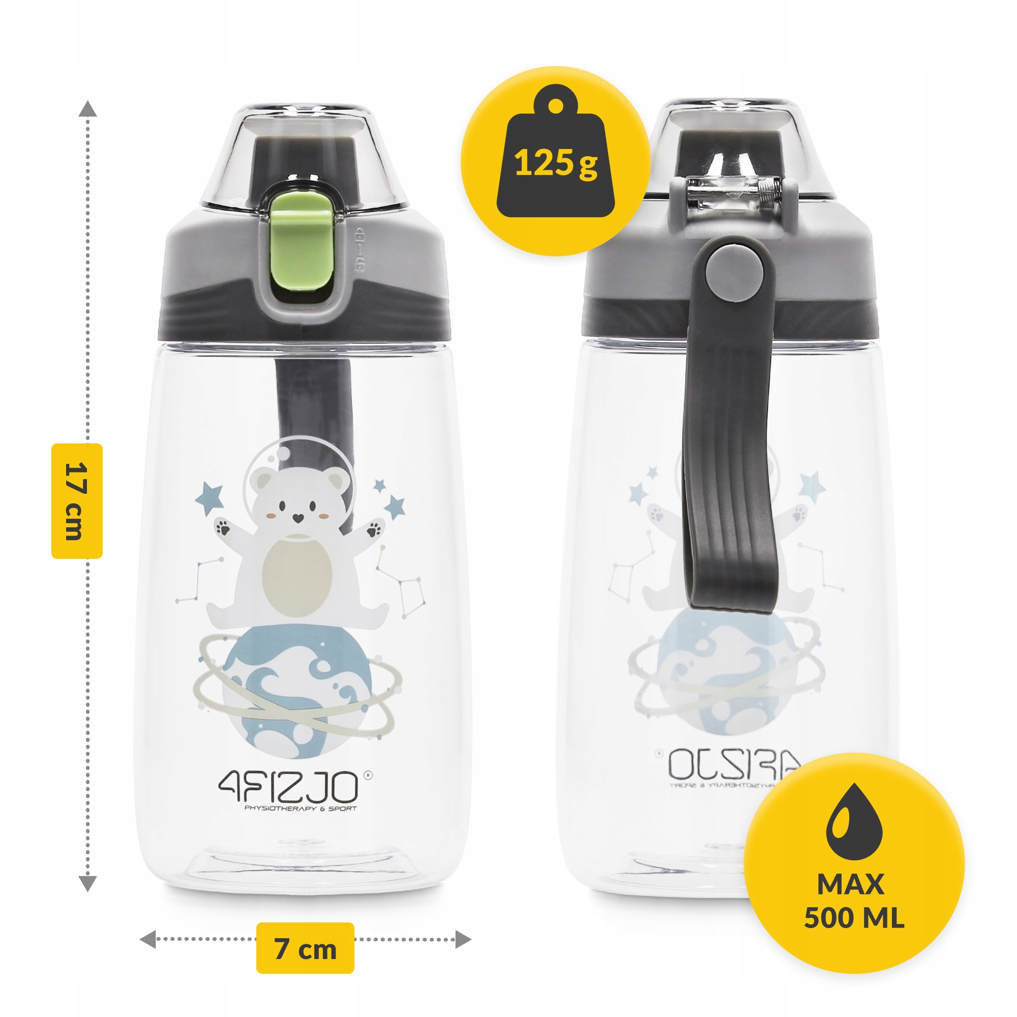 4Fizjo vandens butelis vaikui, 500 ml, Tritan