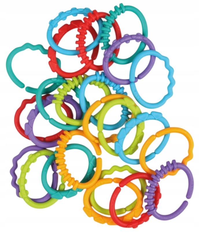 ĮVAIRIŲ FORMŲ IR SPALVŲ 24x SENSORY TEETHER pakabukų RINKINYS - DOVANA!