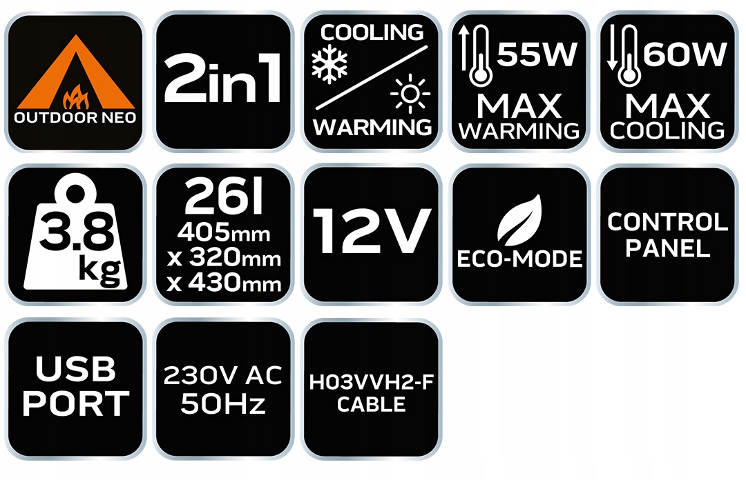 Neo Tools automobilio šaldytuvas 12V/230V 26L