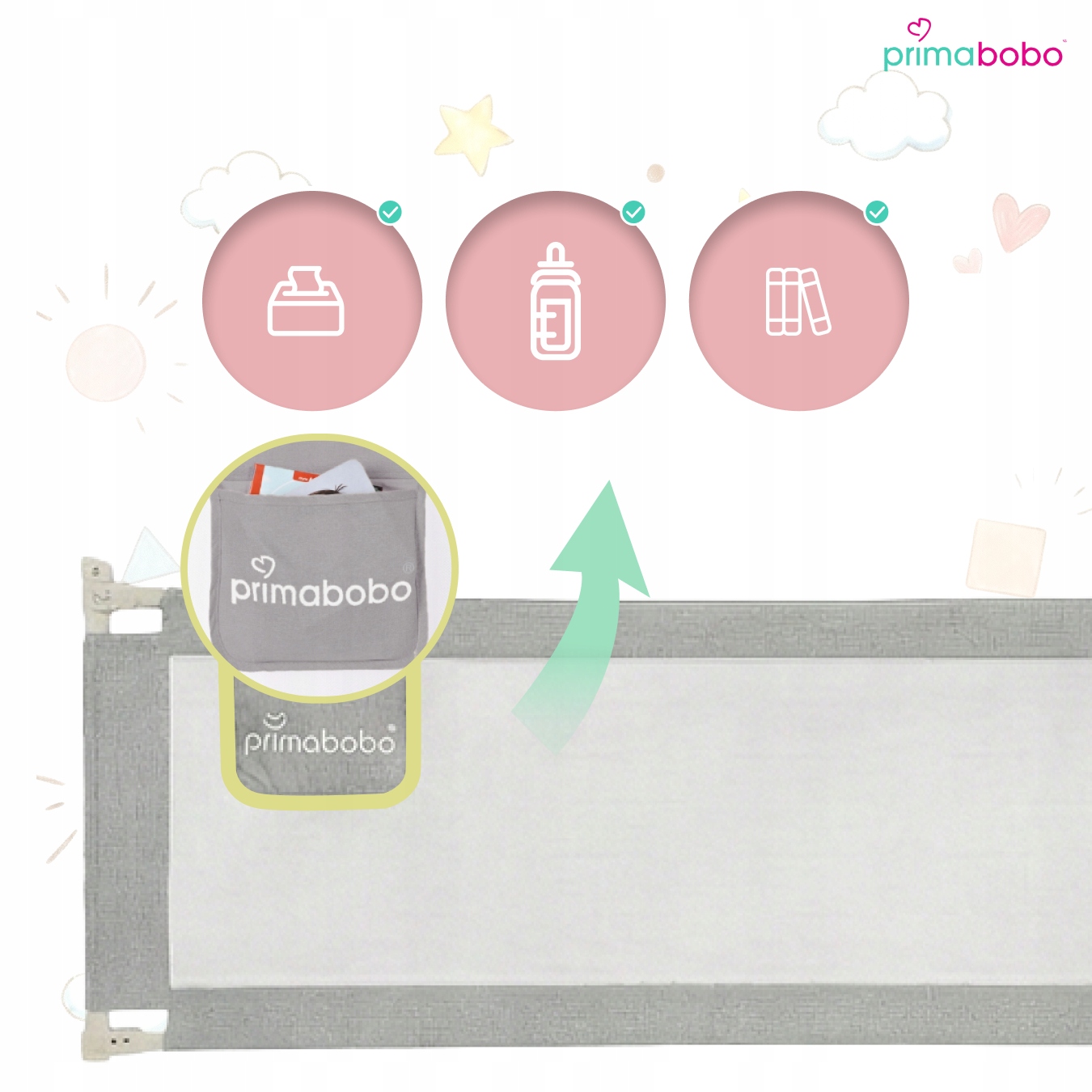 Primabobo Classic barjerina lovatėlei 160cm pilka
