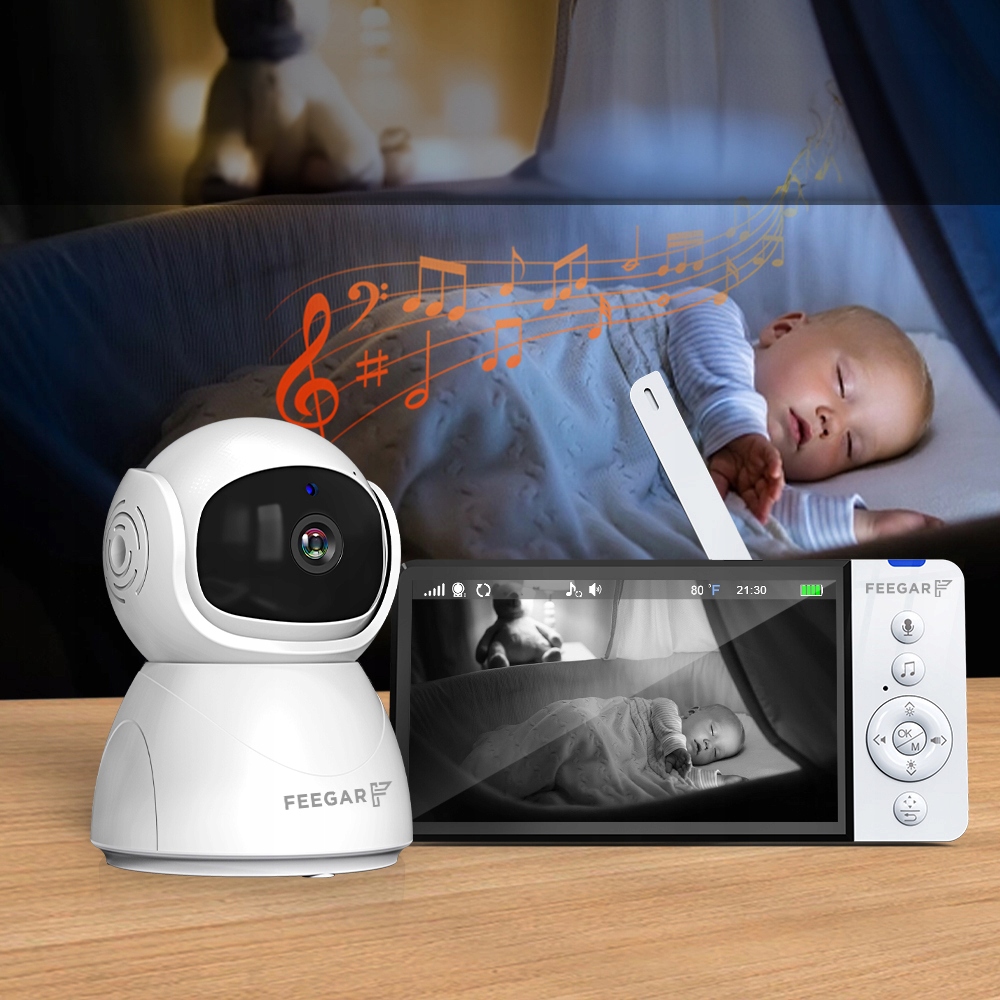 ELECTRONIC NANNY Feegar DVI kamera LCD 5 colių 5000 mAh ZOOM Įrašymas