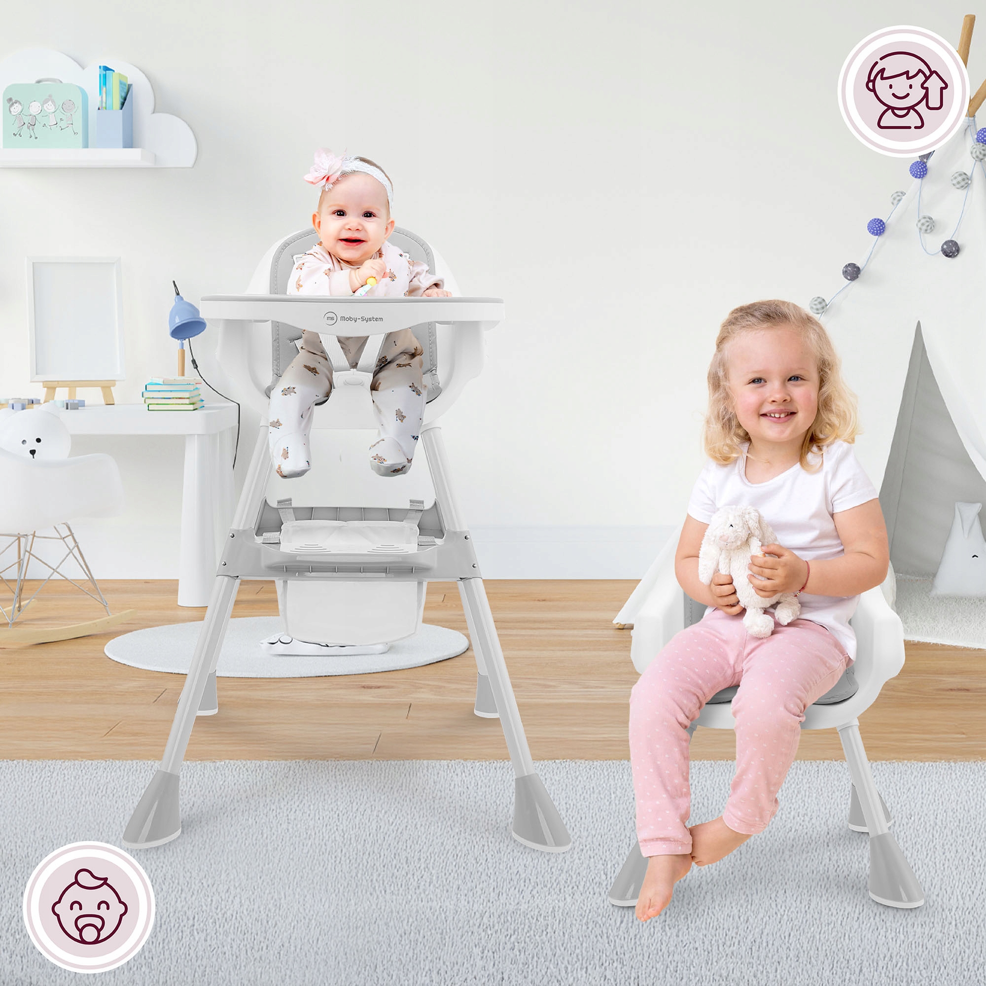 Moby System maitinimo kėdutė 2 in 1 reguliuojama