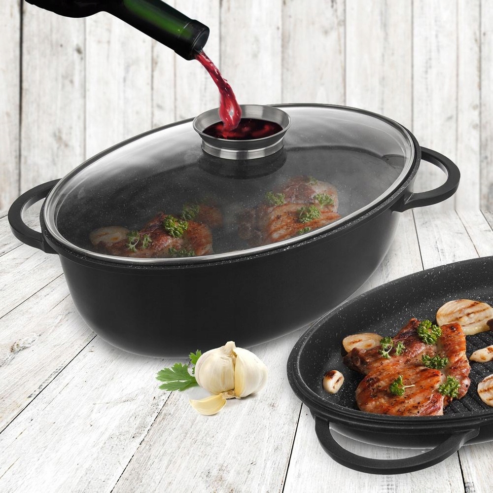 Kepimo skarda 10L 40X28X18CM ALIUMINIO STIKLO DANGINIS INDUKCINIAM 3 VIENŲ RINKINYS
