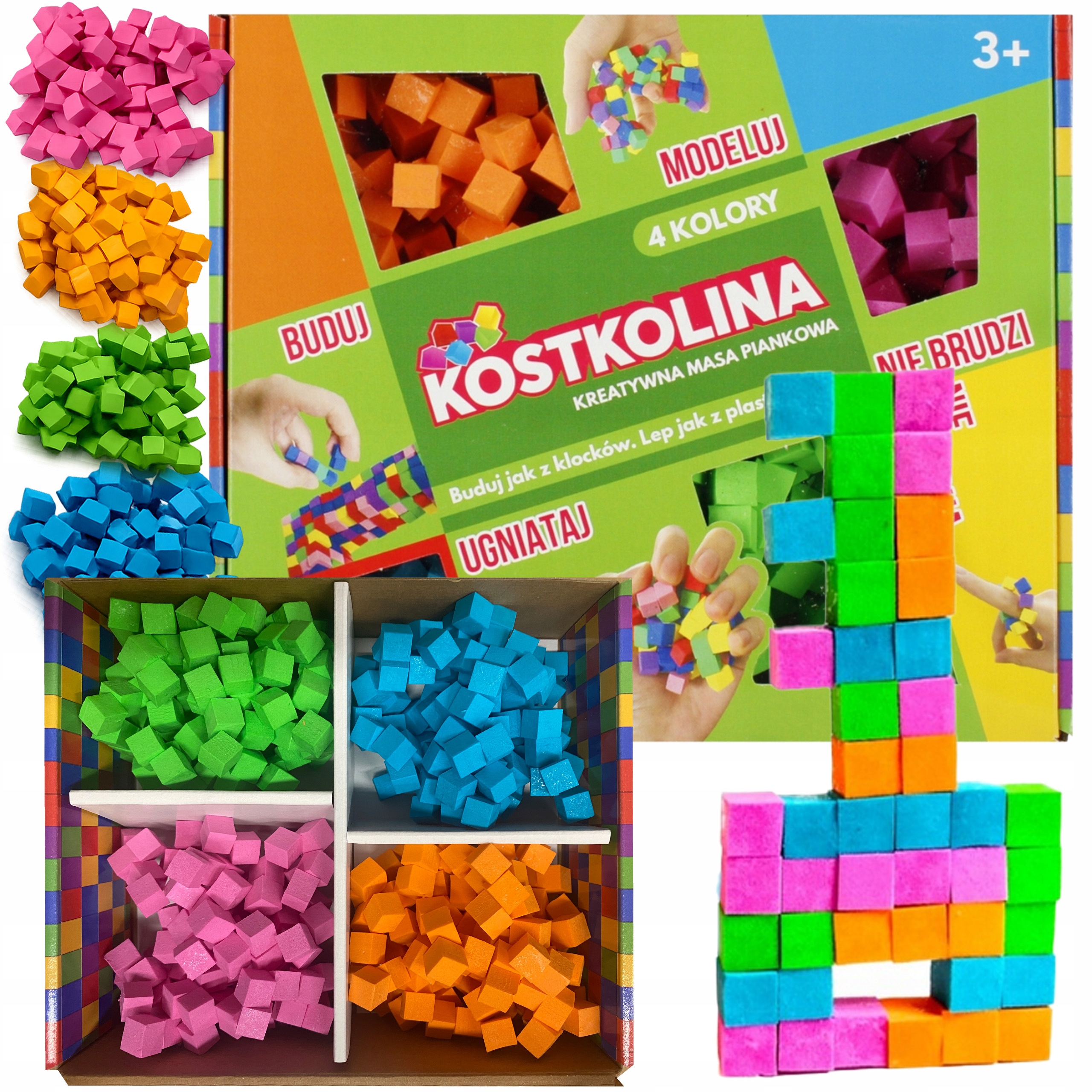 PLASTIKINĖ MASĖ Kostkolina VAIKAMS 4 SPALVŲ meno ir žaidimų žaislų rinkinys