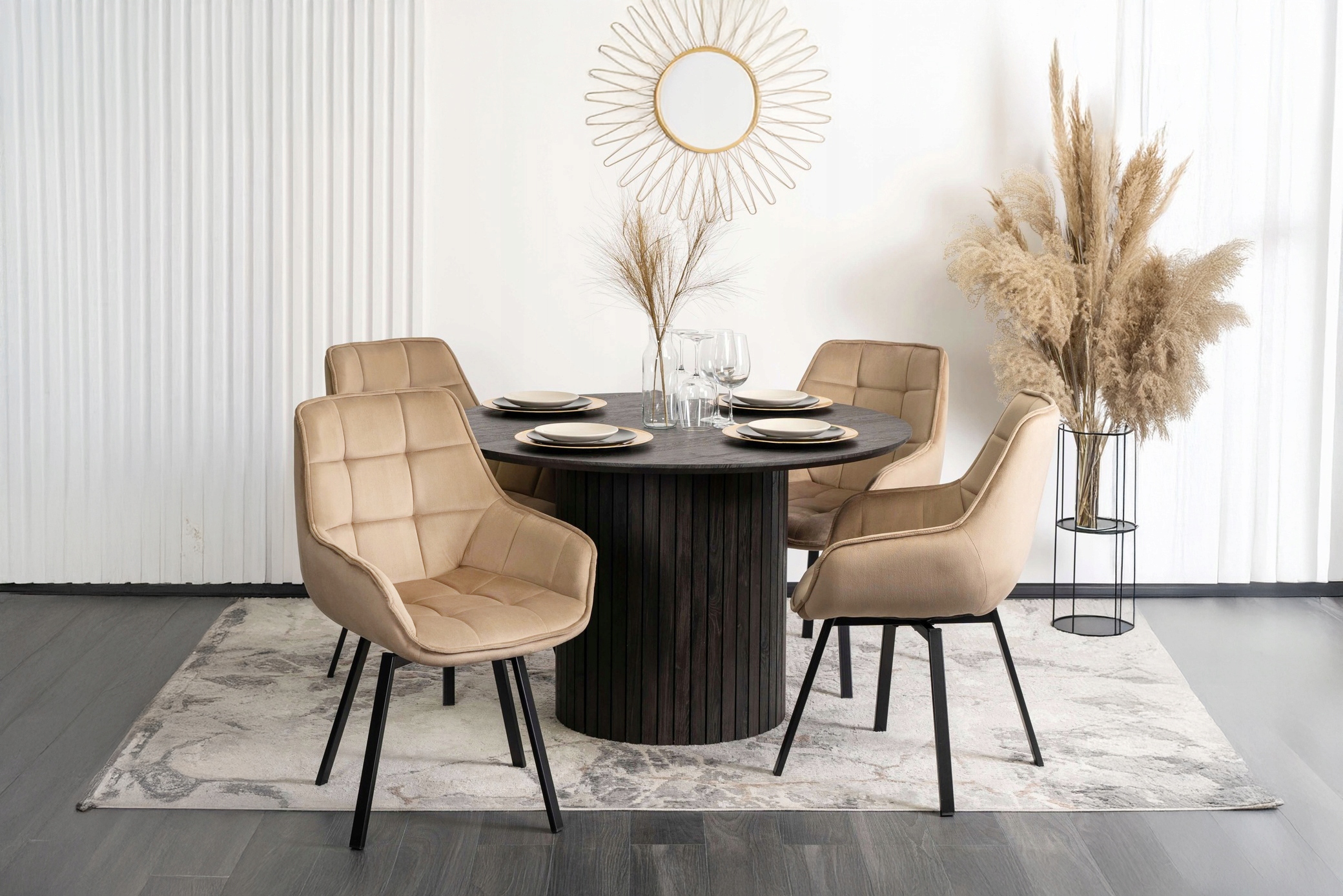 Minkšta veliūrinė pasukama kėdė valgomajam Virtuvei Svetainė Beige LUNA
