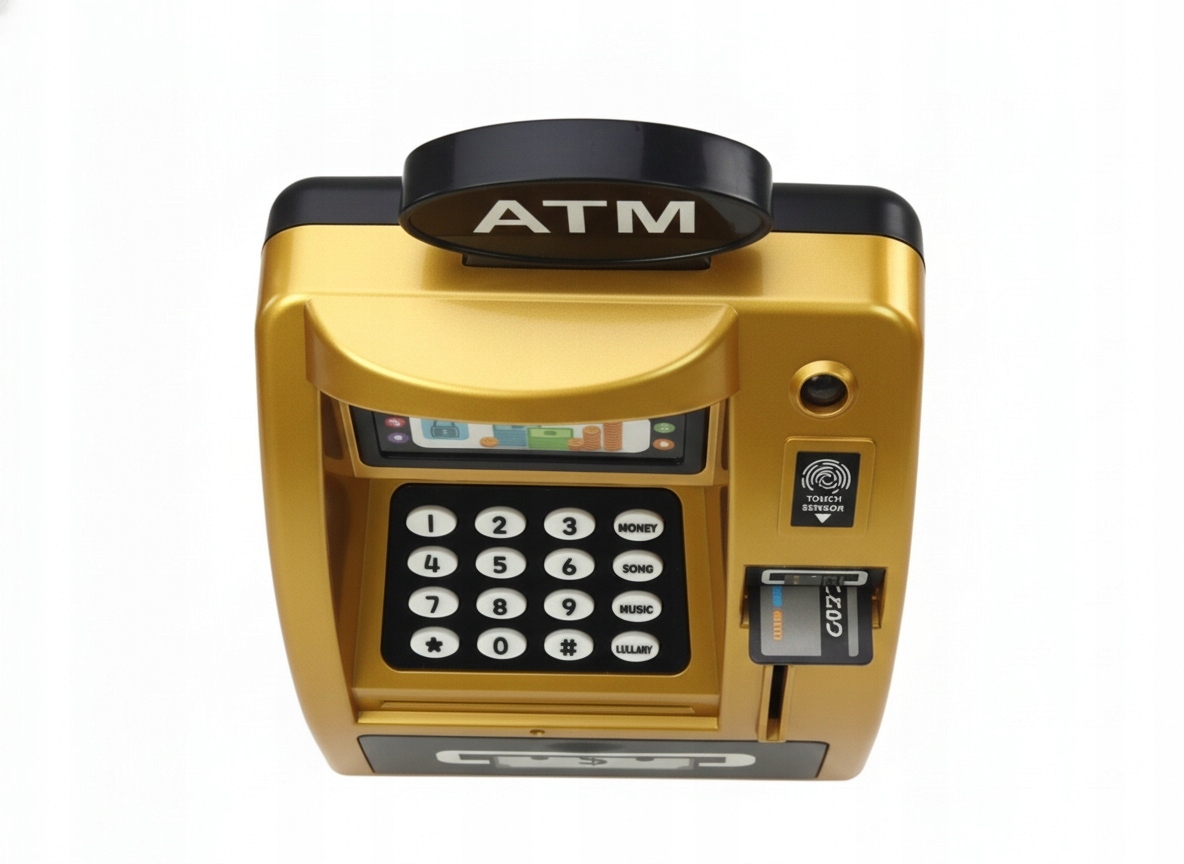 PIGGY BANK bankomatas bankomatas SEFJ INTERACTYVE VAIKAMS GOLD BLACK PIN COIL