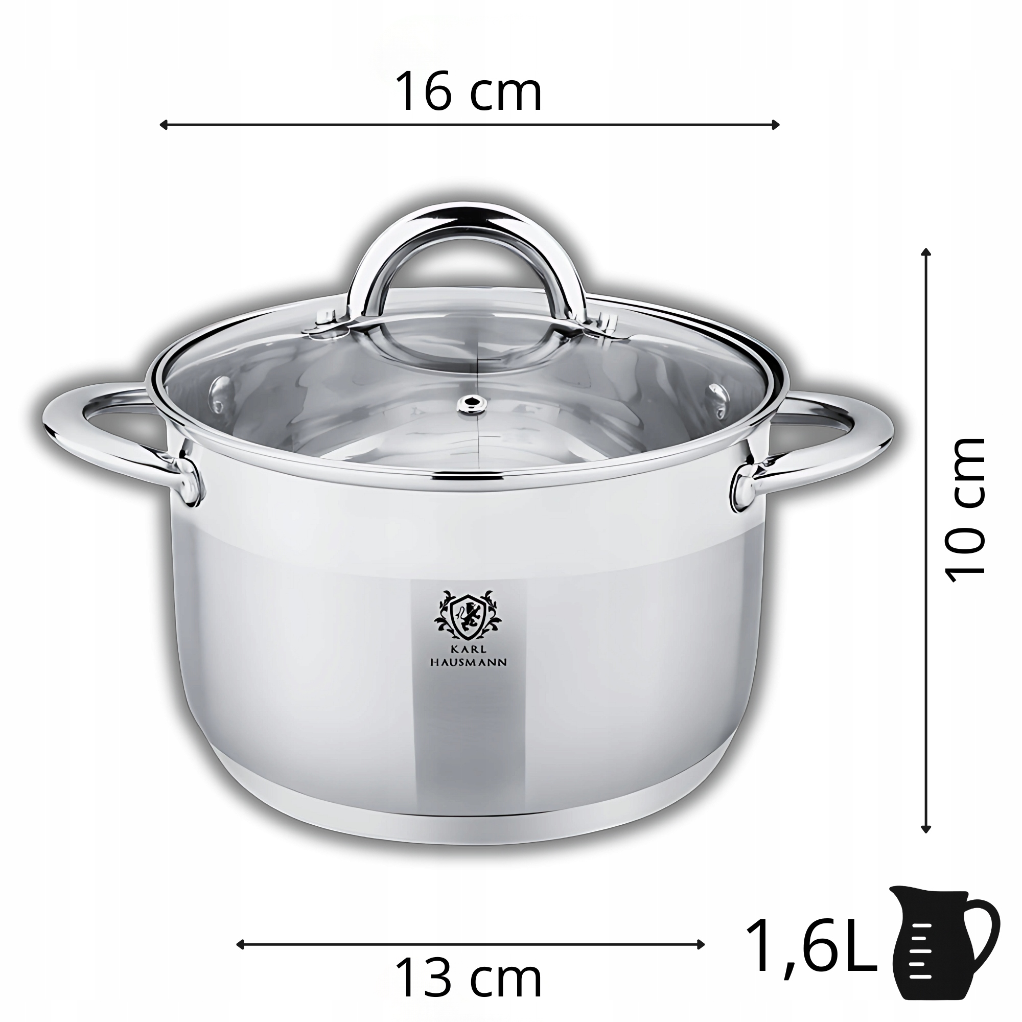 PLIENINIS PUODAS 1,6L INDUKCINĖMS DUJOMS, NERŪDŽIASIS PLIENAS, STIKLINIS dangtelis