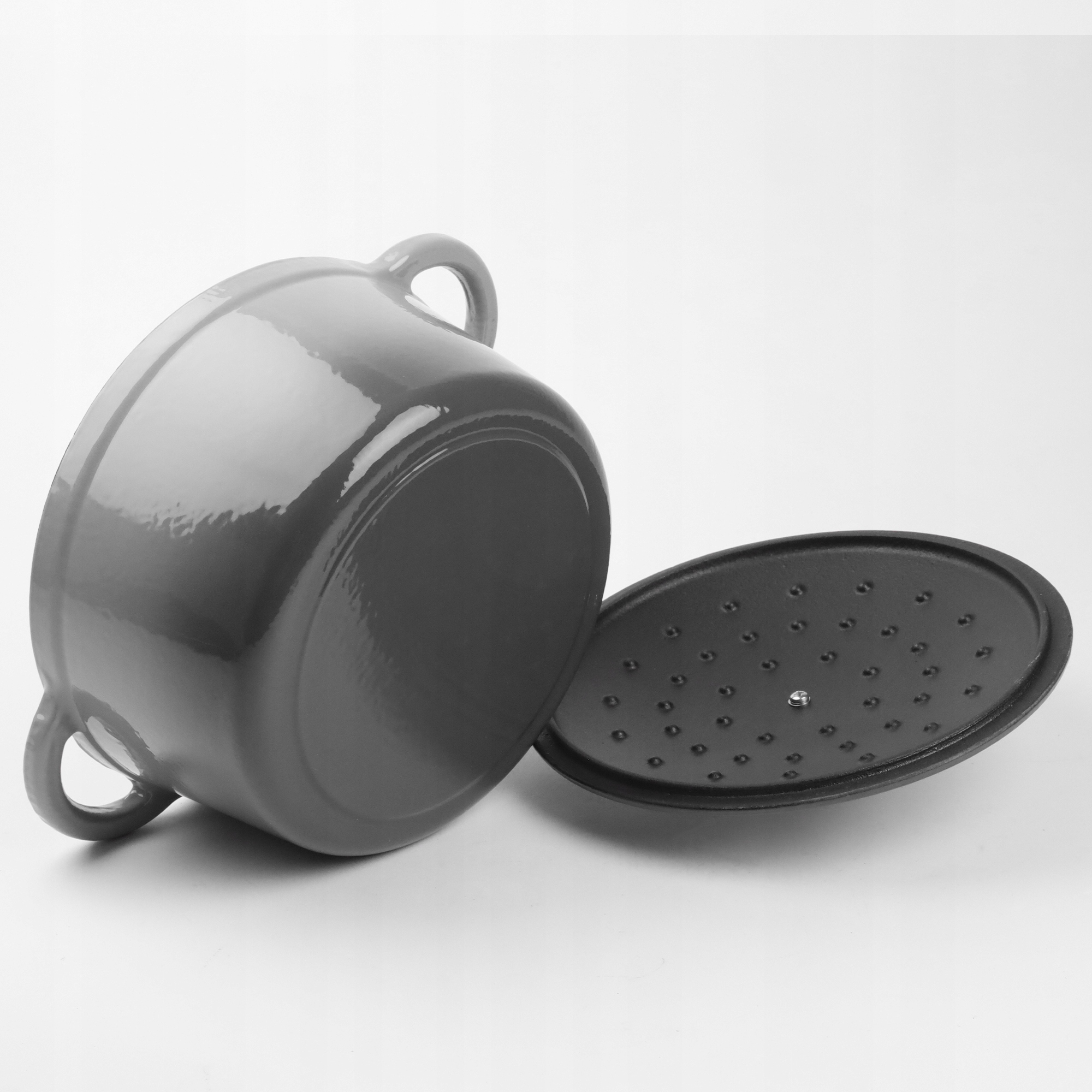 Emaliuotas ketaus puodas, pilkas, 3,8l, DUJINĖS, APVALINĖ ORKŠTINĖ