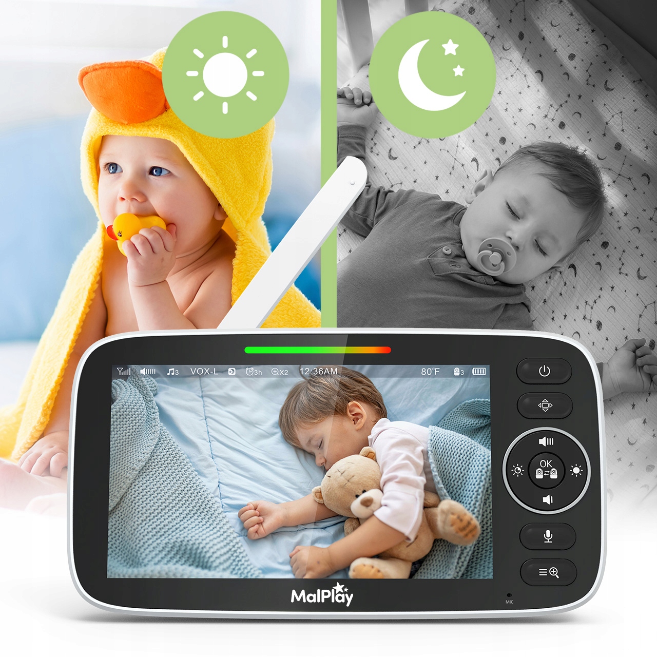 ELEKTRONINĖ AUKLĖ SU KAMEROS TIESIOGINIU MONITORIU NAKTINIS REŽIMAS VOX HD LCD 5"