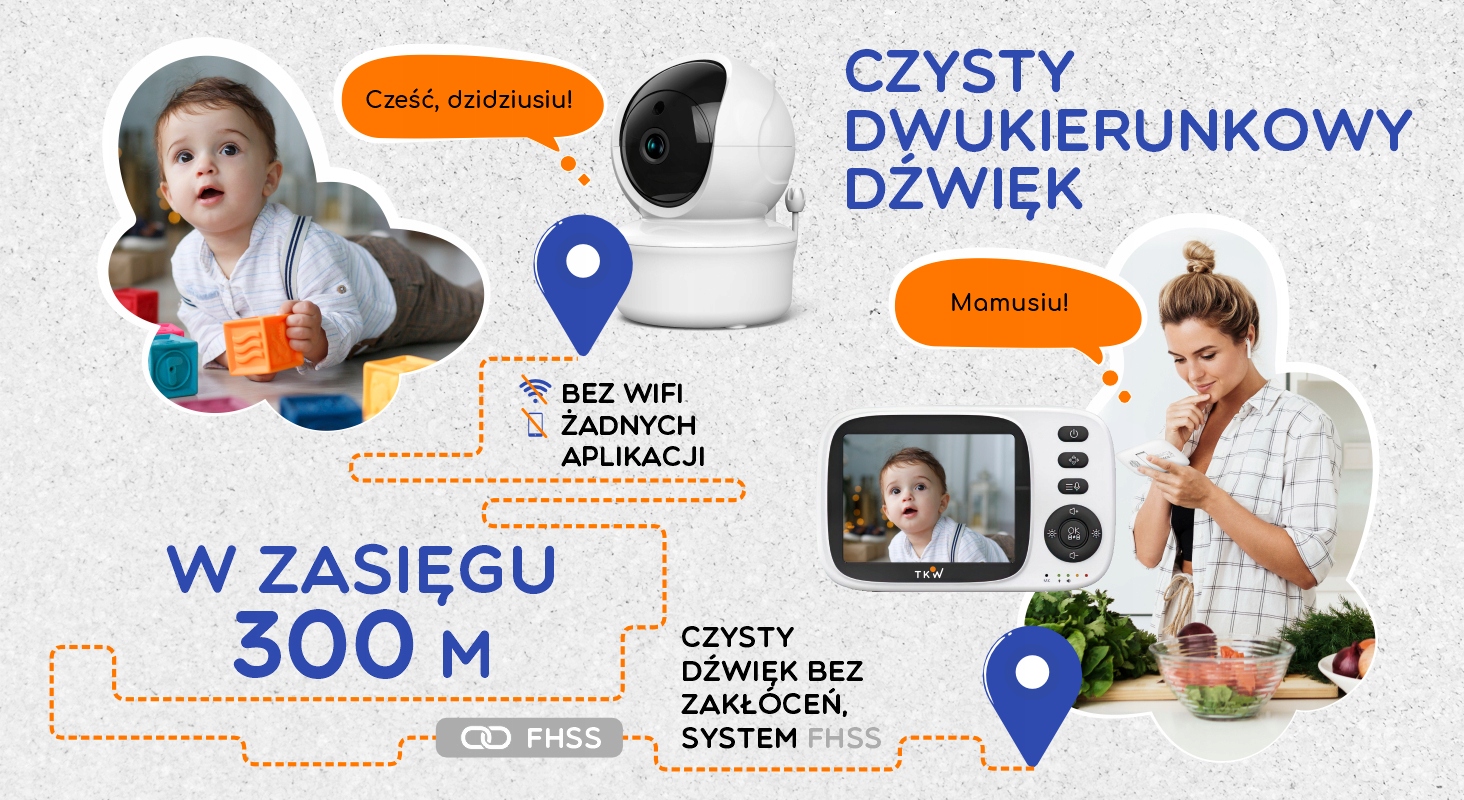 TKW elektroninė auklė su kamera 3,2 colių ekranu ir naktimi