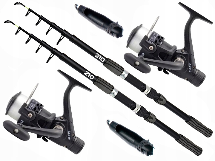 ŽVEJYBOS RINKINYS 2x teleskopinis meškerykotis BLACK 210 2x GROUND FLOAT SPIN FLOAT