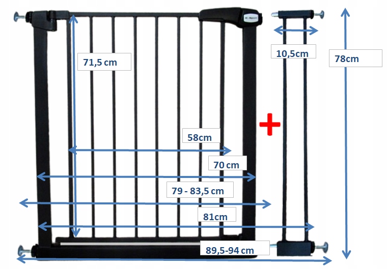 R-sport apsauginė vartų sistema S1 ant laiptų ir durų 79-94 cm