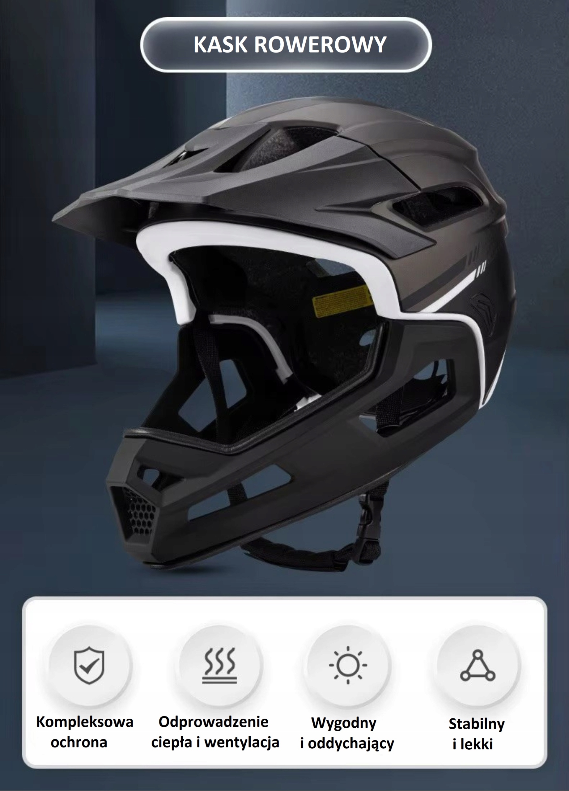 Visą veidą dengiantis MTB dviračio šalmas su nuimama viso veido burna 58-62 cm