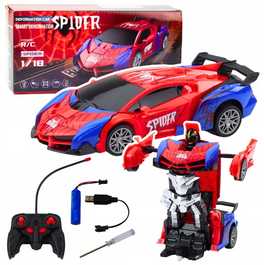 Nuotoliniu būdu valdomas automobilis AUTO SPIDER 2in1 robotas 360° sukimosi LED efektai