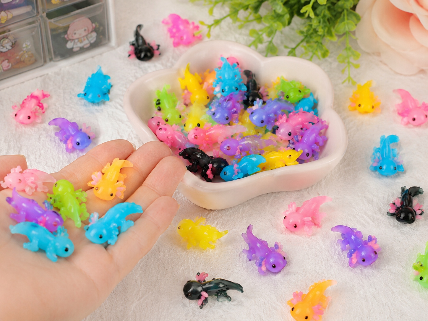 Axolotl Figūros 35 Vnt 2,5 cm Spalvinga Mini Axolotl Kawaii