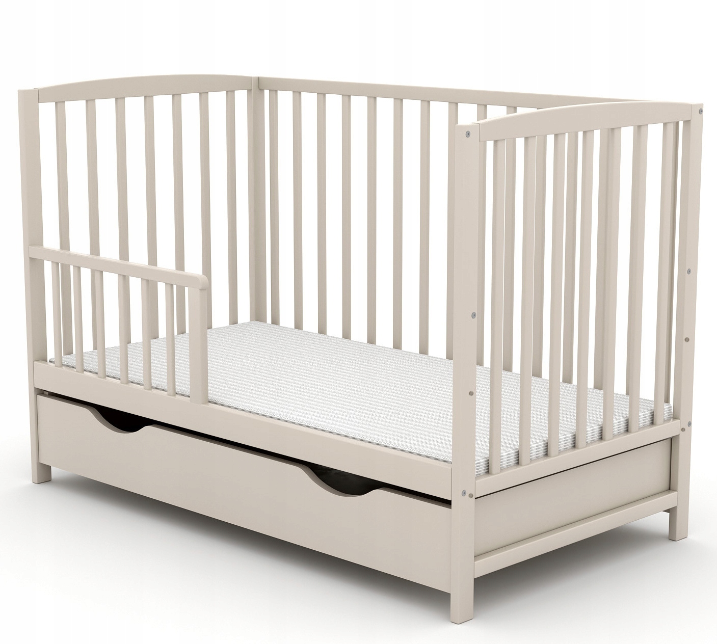 KRZYŚ KASZMIR su stalčiumi ir TAUPE turėklai Kūdikio lova 120x60