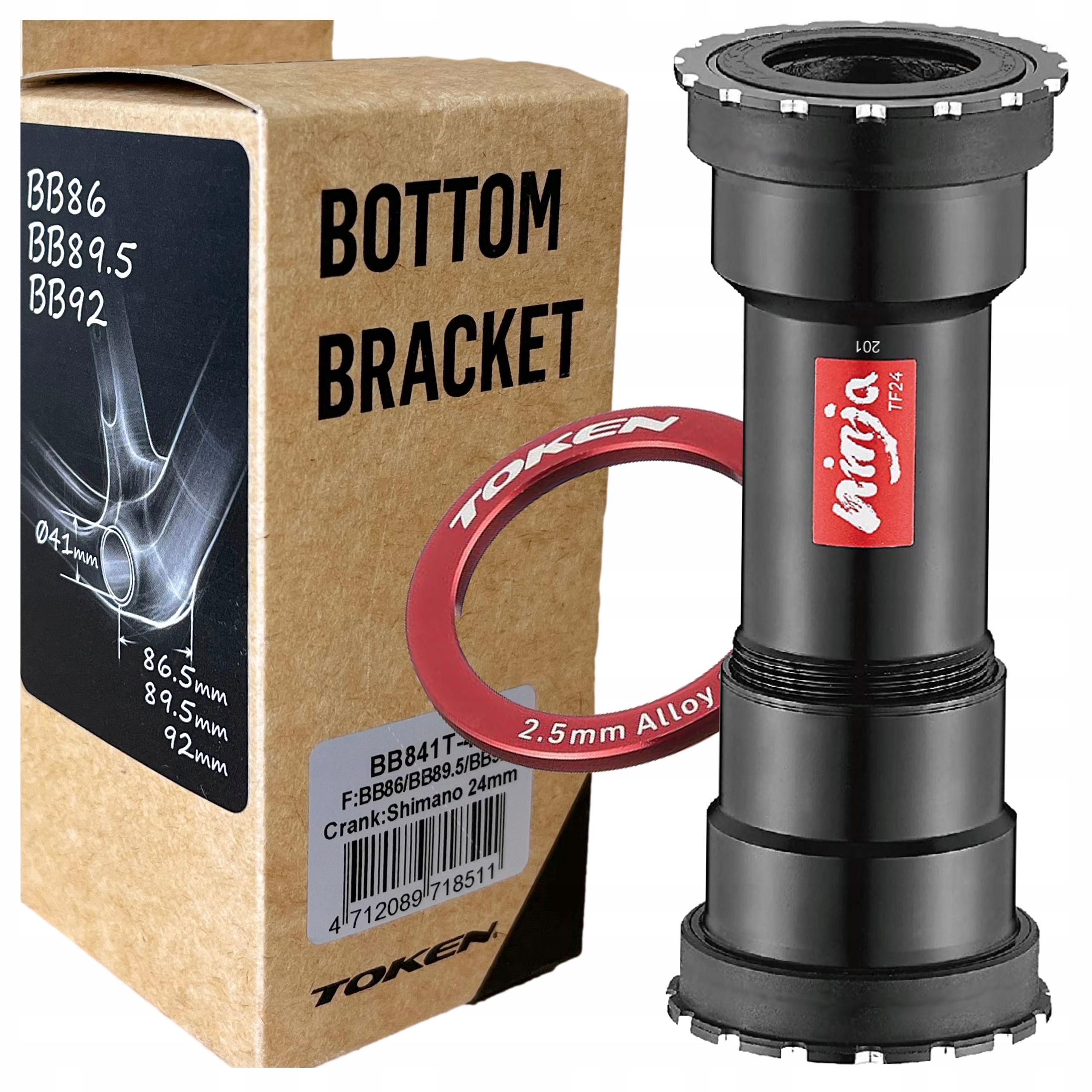 TOKEN NINJA BB841T-41 Pressfit apatinio laikiklio įdėklas, skirtas SHIMANO BB86 BB89.5 alkūniniam mechanizmui