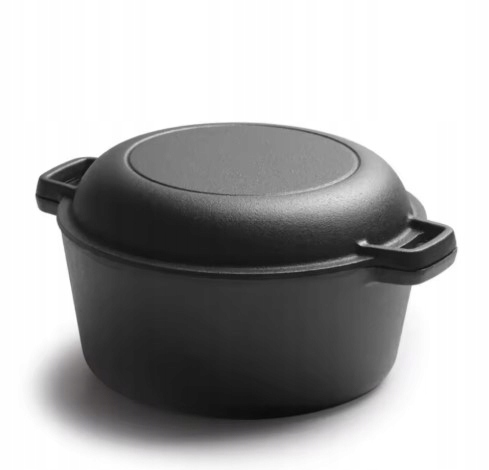 2in1 ketaus puodas 26cm 4,5L su dangčiu ir keptuve – juoda Keptuvė