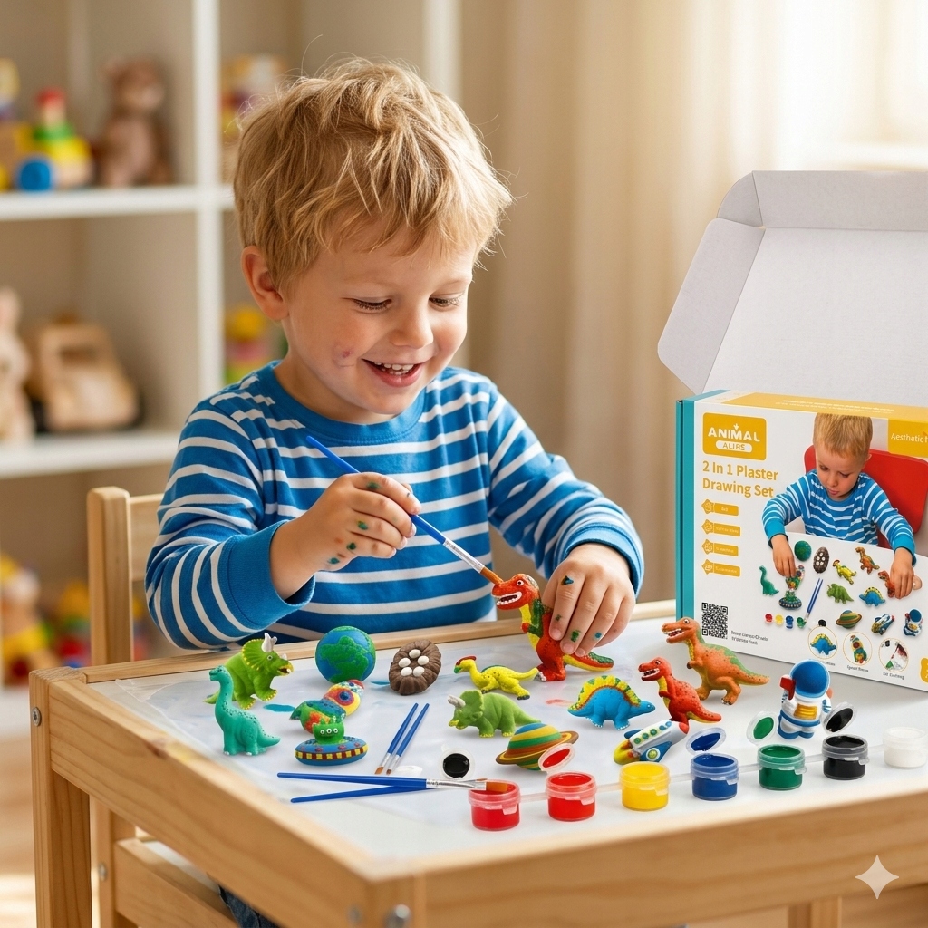 Rinkinys vaikiškoms 3D dinozaurų figūroms dažyti