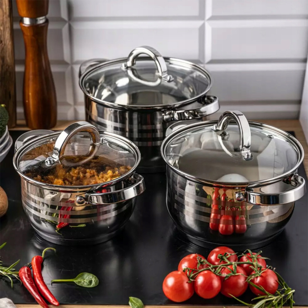 PUODŲ RINKINYS 6 ELEMENTŲ RINKINYS INDUKCINĖS DUJINĖS marmuru