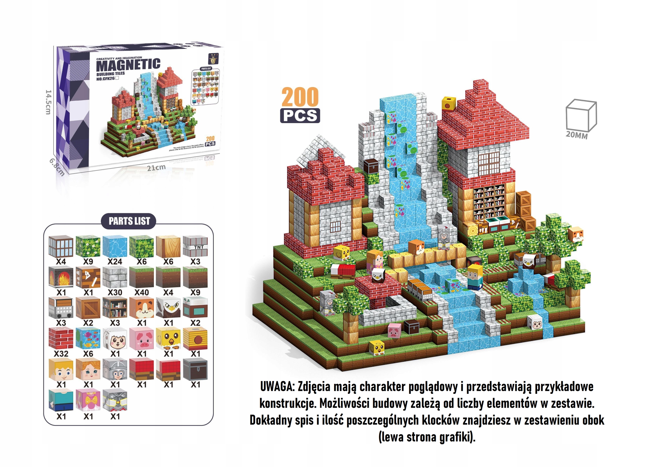 Pikselo magnetiniai klociniai biblioteka 200 vnt