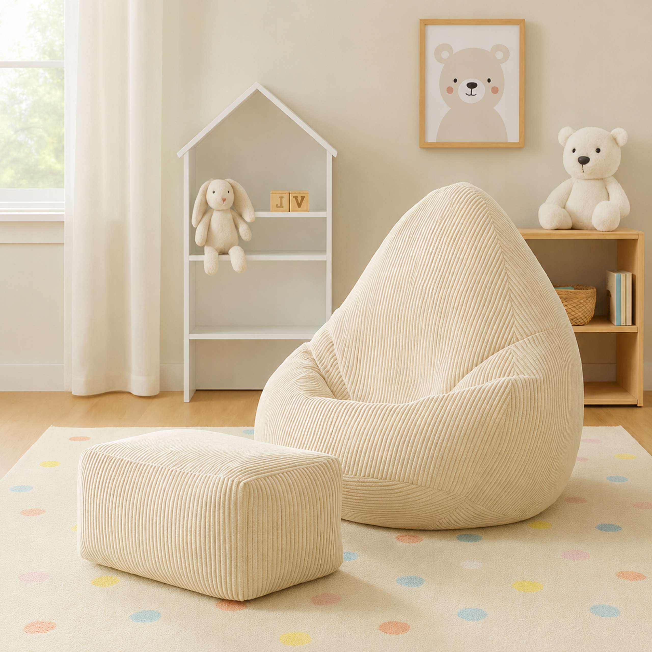 Sako Corduroy Boho Sack Puffe XXL Beige 100cm Jaunimui