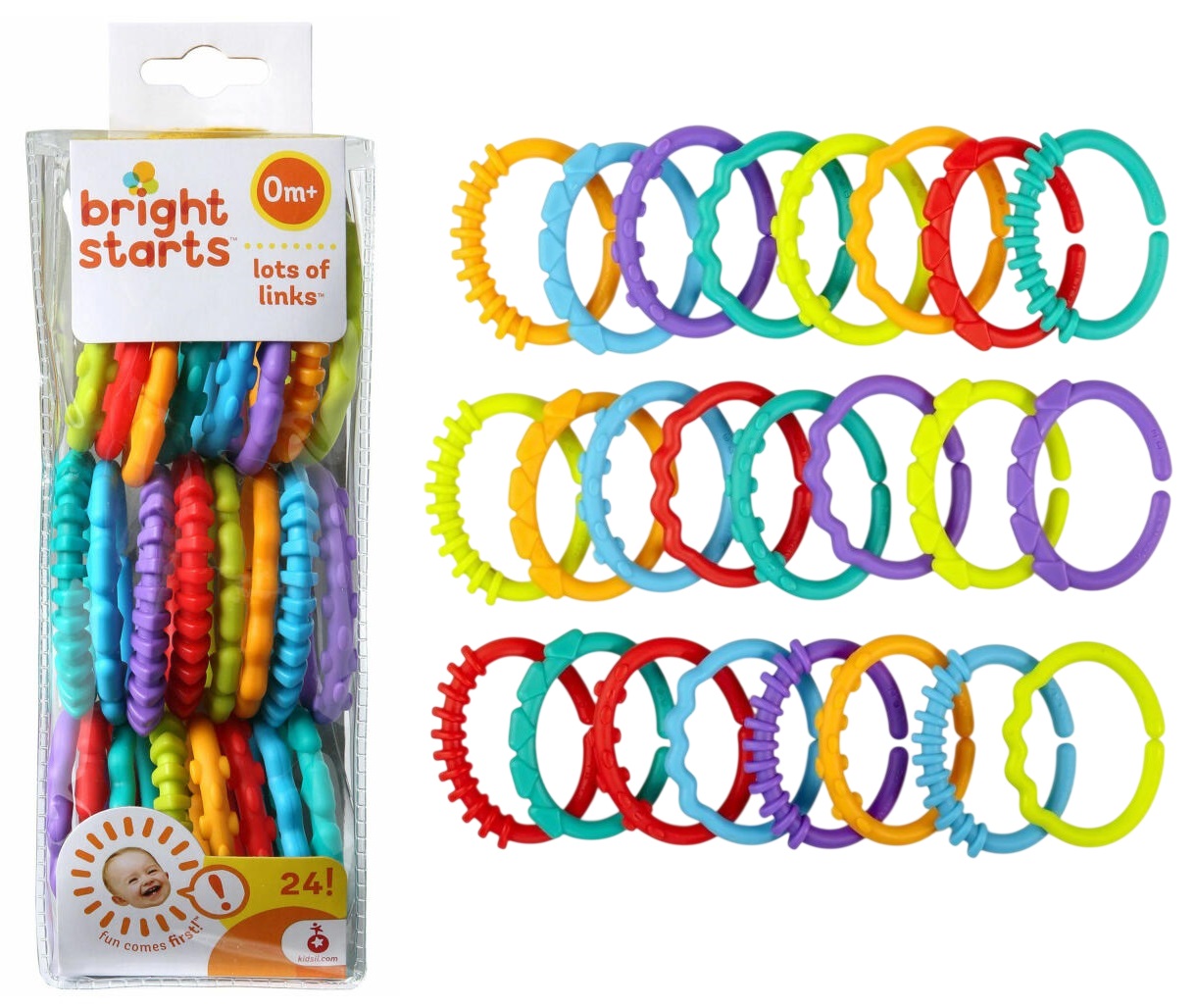 ĮVAIRIŲ FORMŲ IR SPALVŲ 24x SENSORY TEETHER pakabukų RINKINYS - DOVANA!