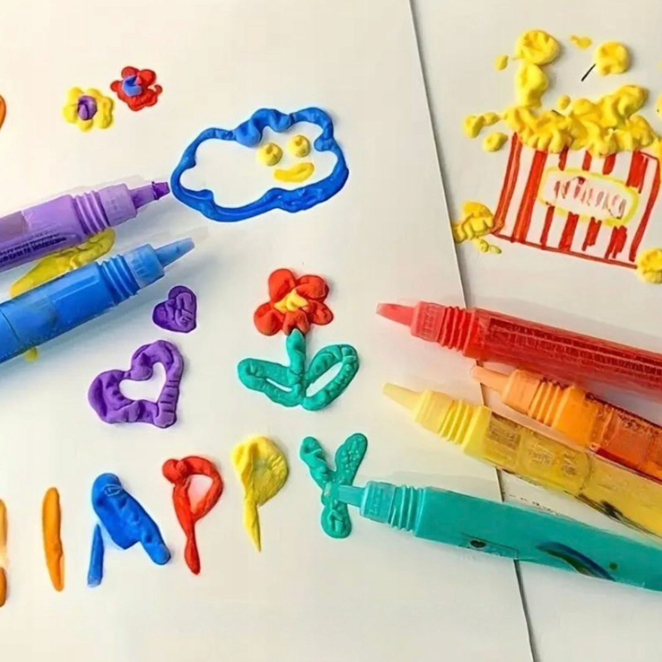Popcorn Pens 3D žymekliai auginimo žymekliai PUFF efektas 6 vnt