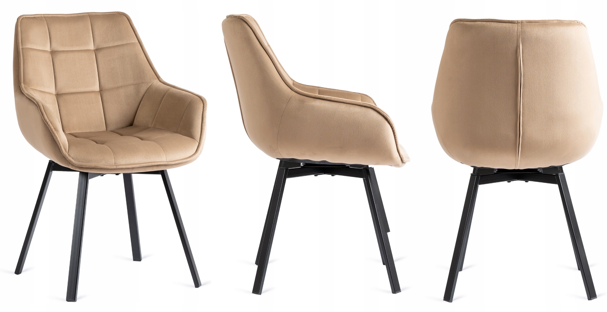 Minkšta veliūrinė pasukama kėdė valgomajam Virtuvei Svetainė Beige LUNA
