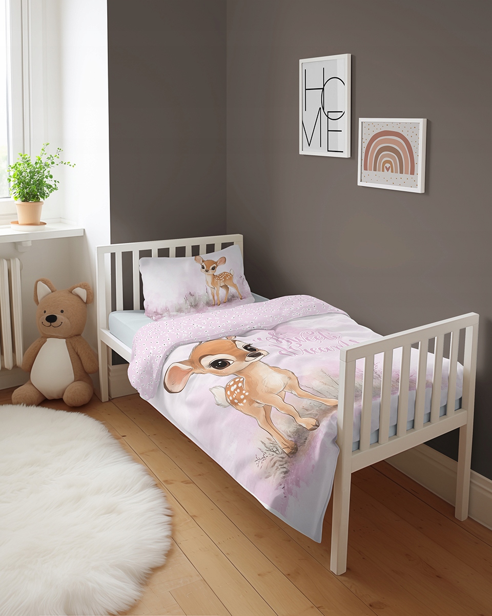 Vaikiškas patalynės komplektas 90x120 cm rožinė Animals Deer pievos medvilnė
