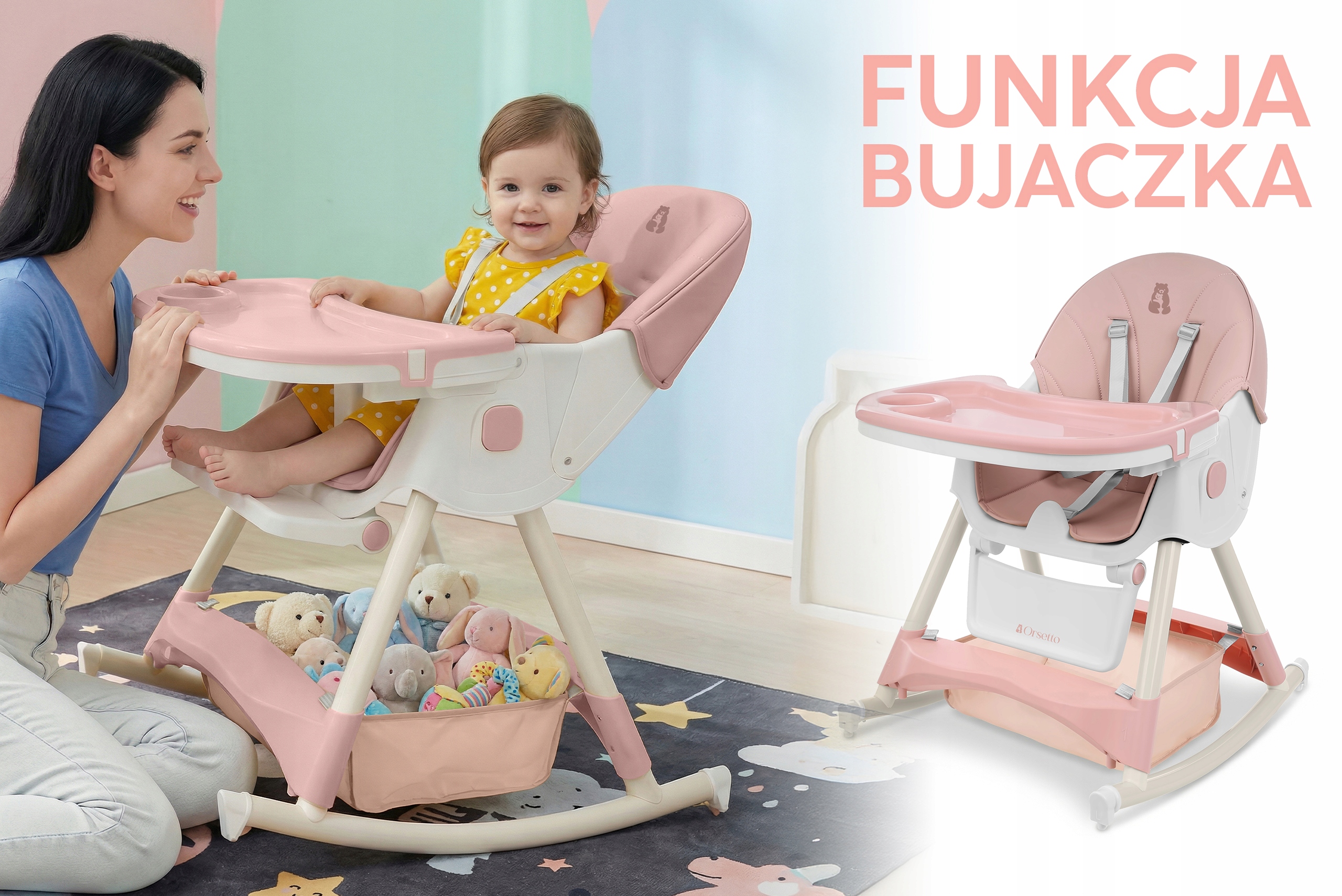 Orsetto 6in1 maitinimo kėdutė su supančiu funkcija