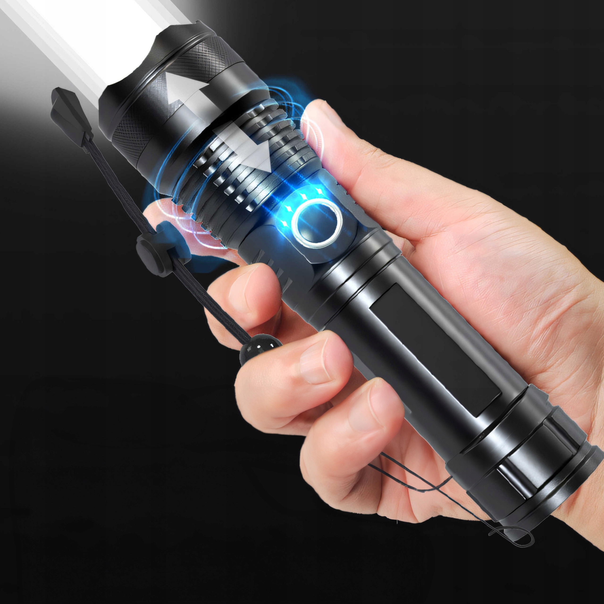 GALINGA LED TAKTINĖ LEMPA, 5 REŽIMAI SURVIVAL CREE USB DĖKLĖS Akumuliatorius