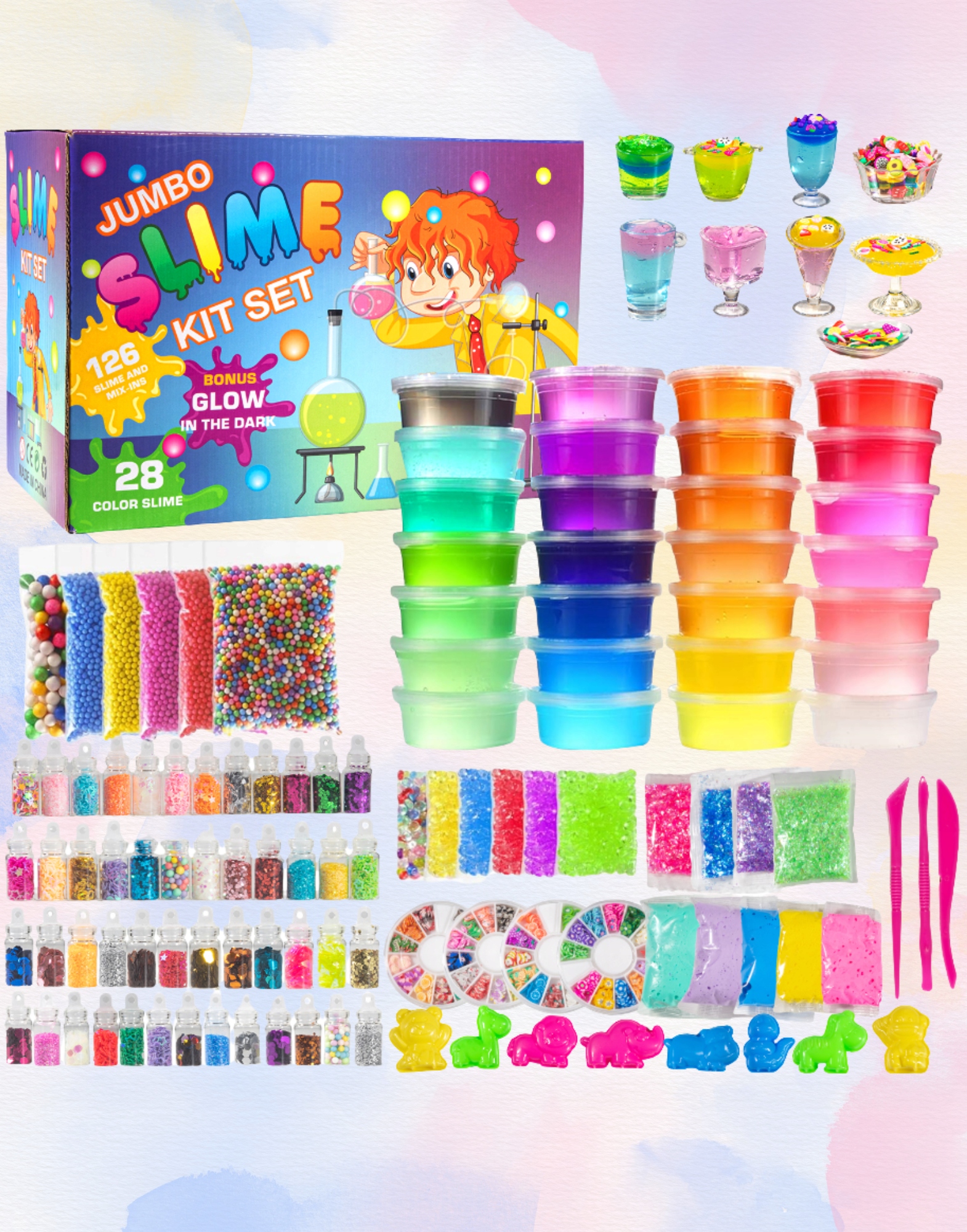 DIDELIS SLIME RINKINYS, SLIMŲ GAMYBAI VAIKAMS PLASTIKOS PASTA 126in1