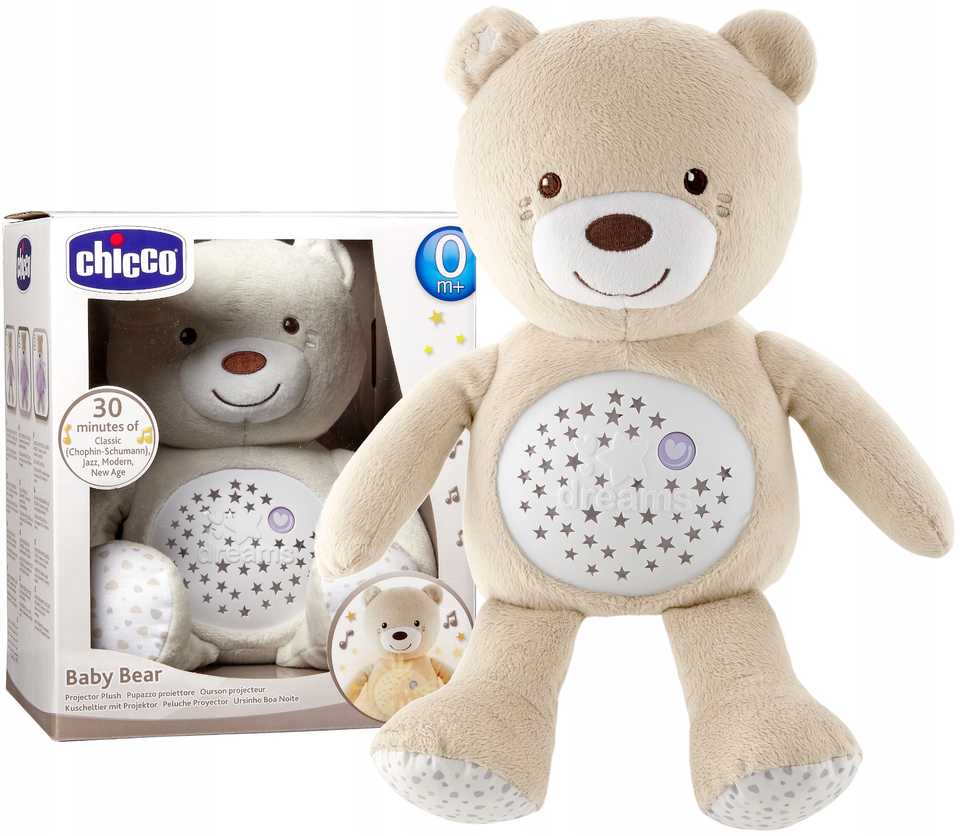 Chicco lempa Teddy meškiukas su žvaigždės projektoriumi - smėlio spalvos