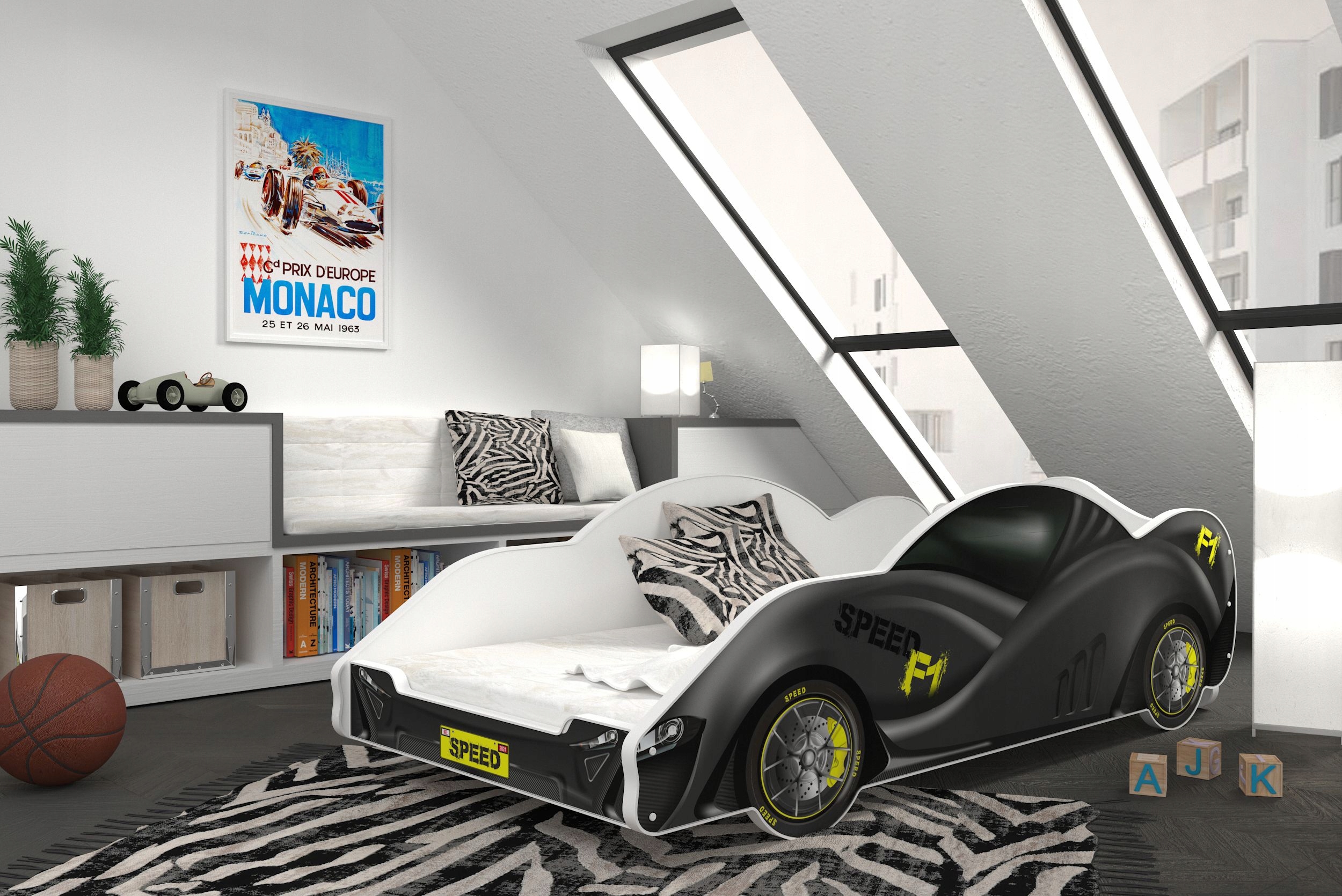 AJKmeble automobilio lova 180x90 su čiužiniu