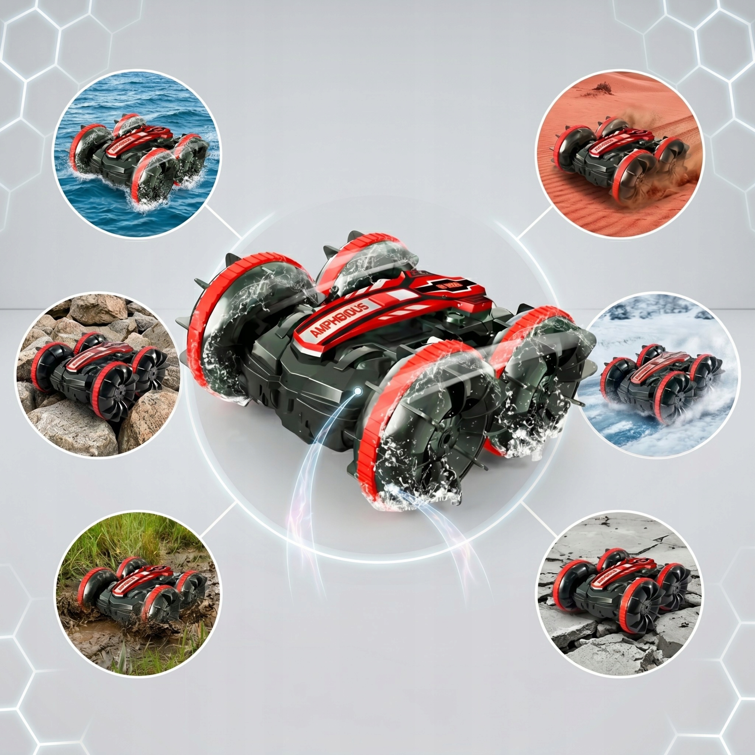Edaxe radijo valdomasis amfibinis automobilis 4x4 su dviem valdikliais