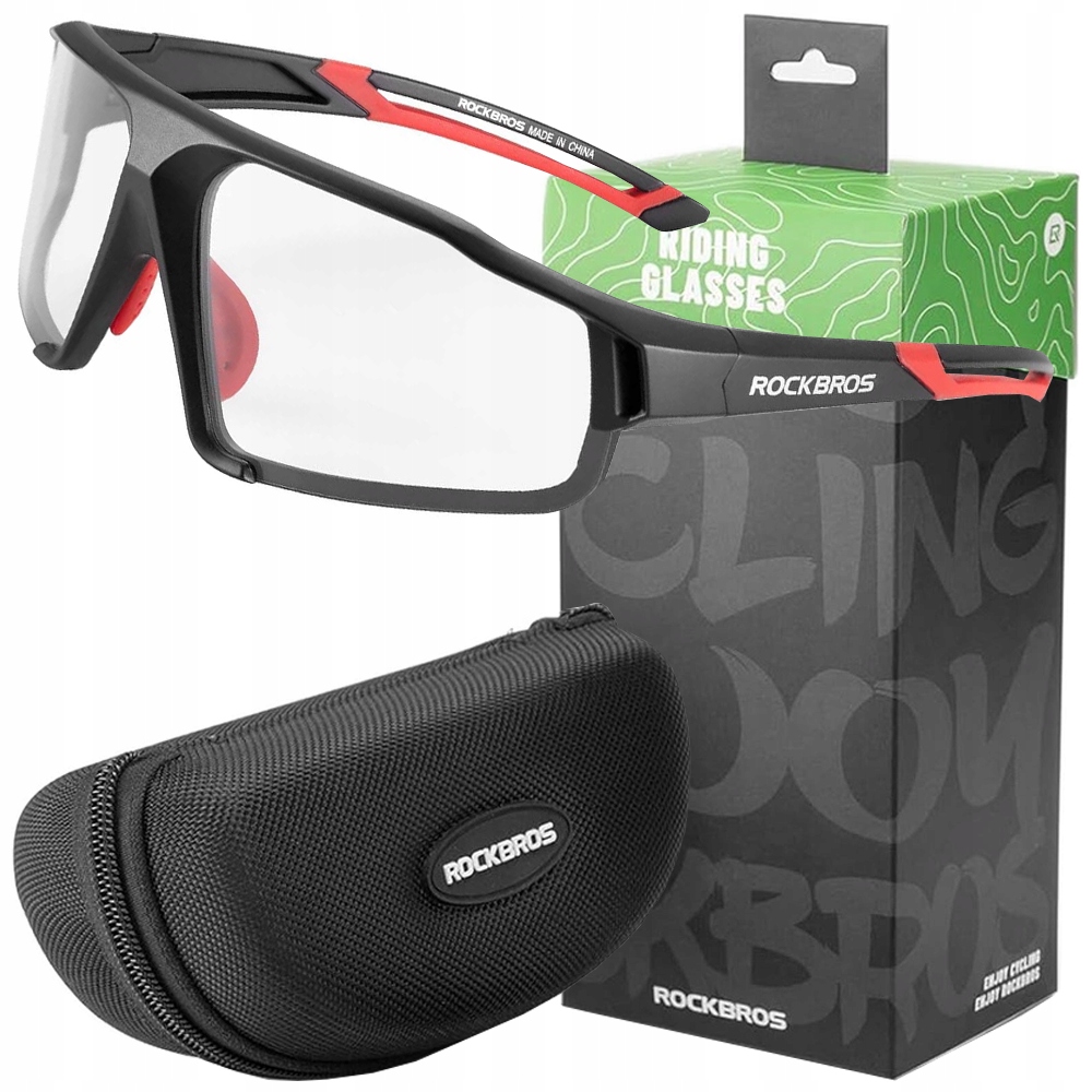 Rockbros SP216BK fotochrominiai UV400 dviračių akiniai - juodi ir raudoni