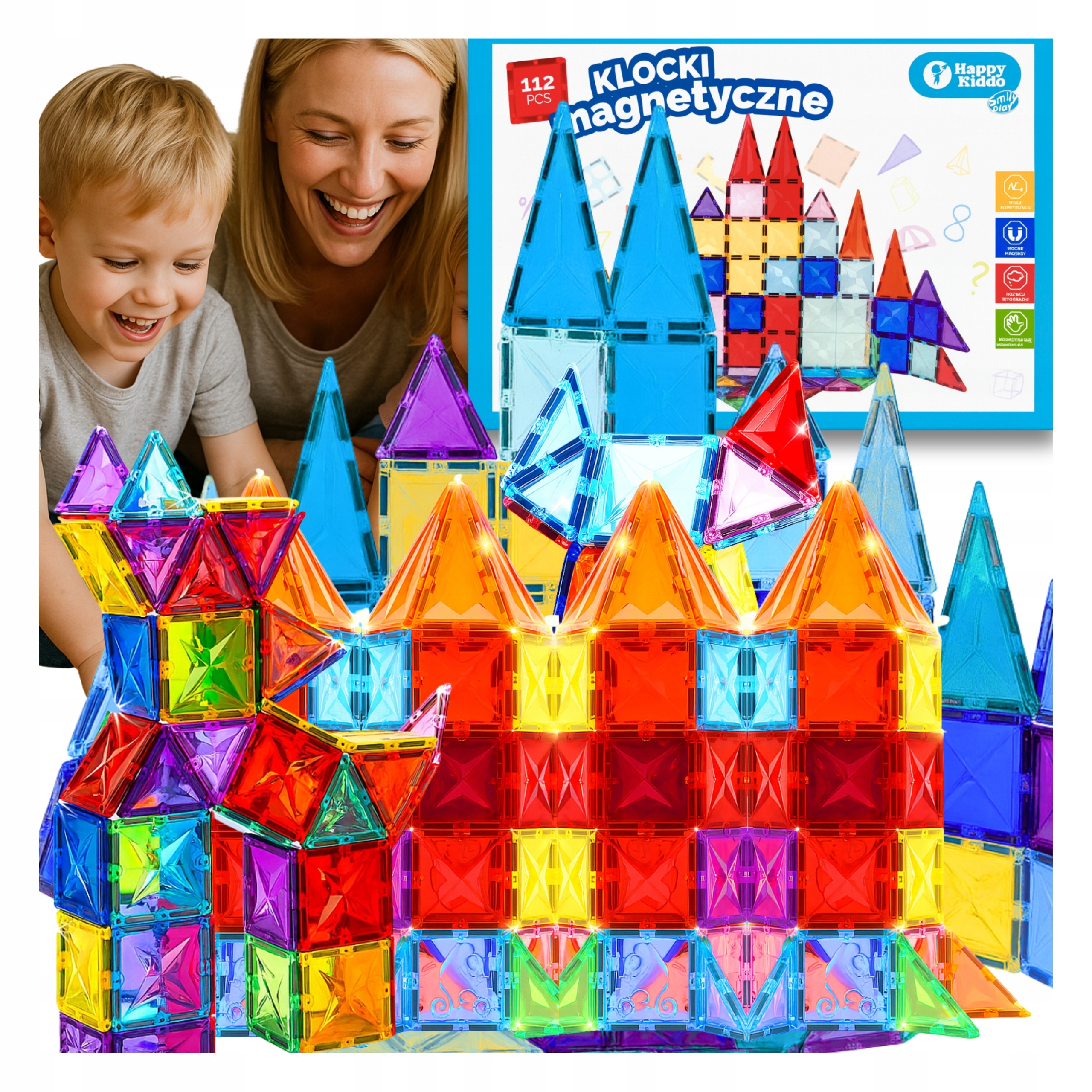 Mokomieji kūrybiniai magnetiniai konstrukciniai blokeliai 3D 112 vnt. Happy Kiddo