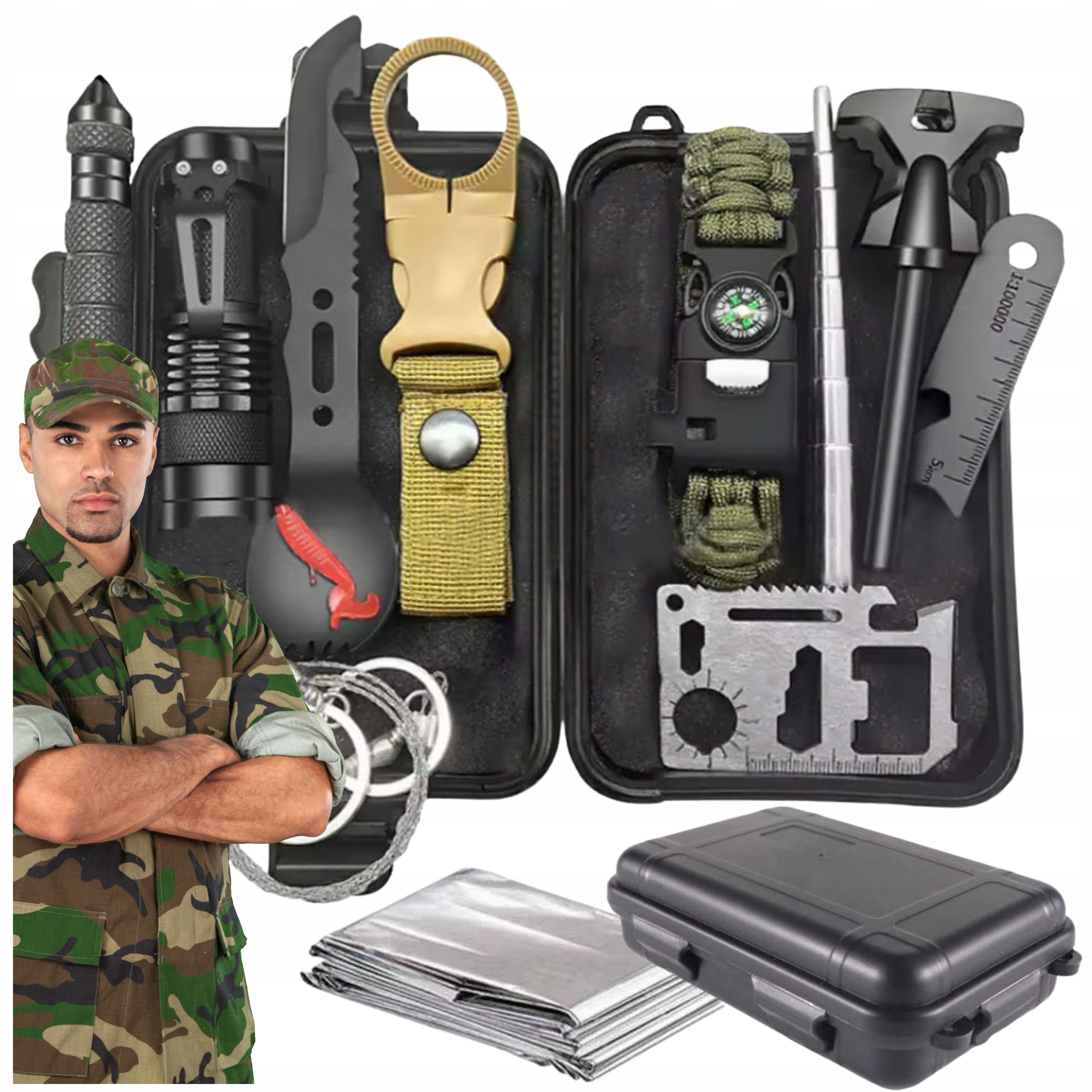KARINIO IŠGYVENIMO RINKINYS SURVIVAL ESSENTIALS 13 IN 1 MONTESSA