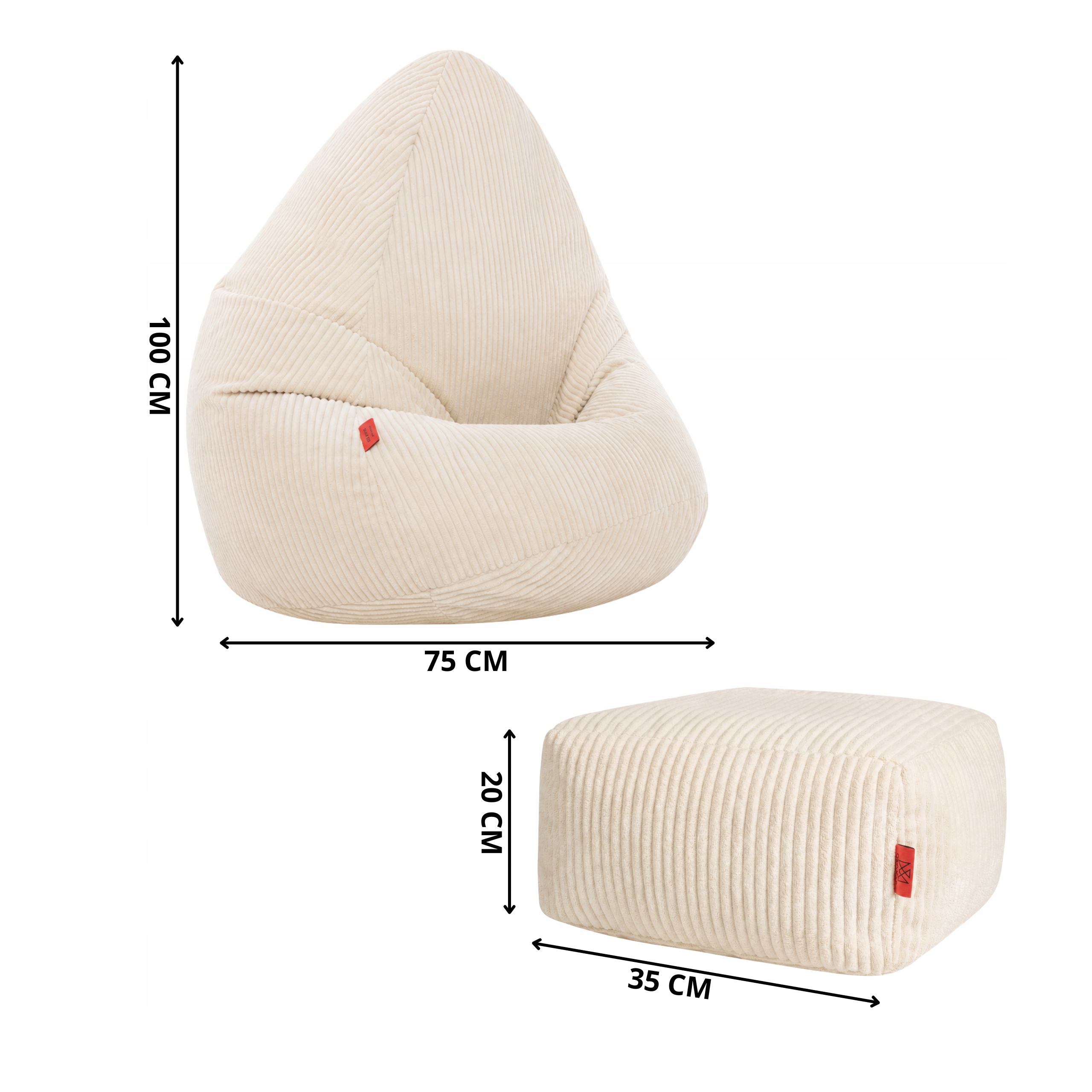Sako Corduroy Boho Sack Puffe XXL Beige 100cm Jaunimui